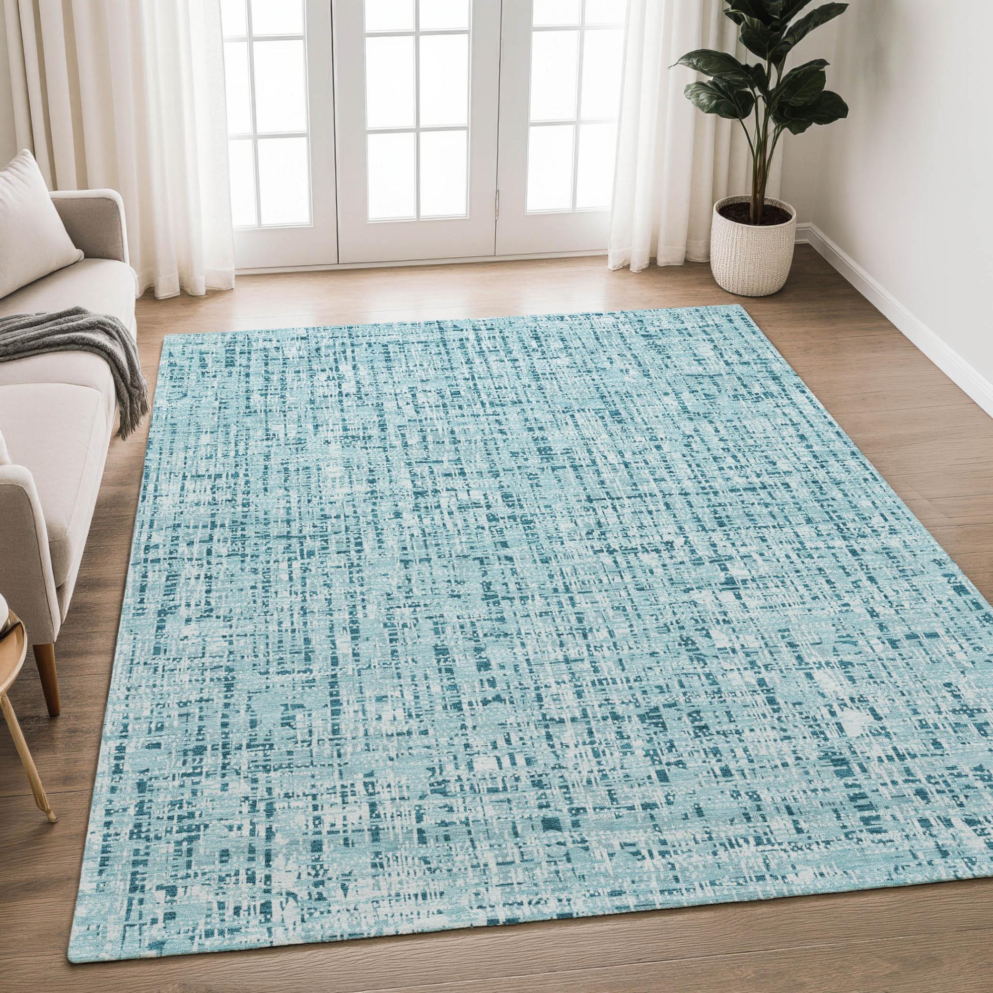 10' X 14' Aqua And Teal Blue Abstract Washable Indoor Outdoor Area Rug Homeroots Outdoor