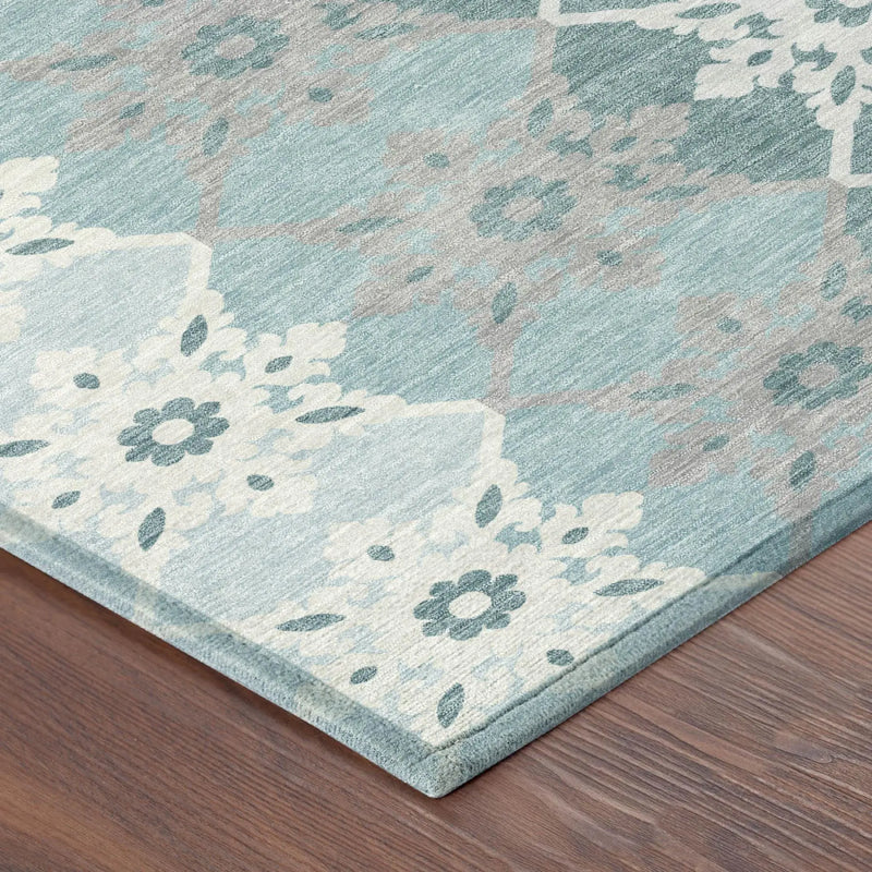 10' X 14' Aqua And Teal Blue Floral Medallion Washable Indoor Outdoor Area Rug Homeroots Outdoor