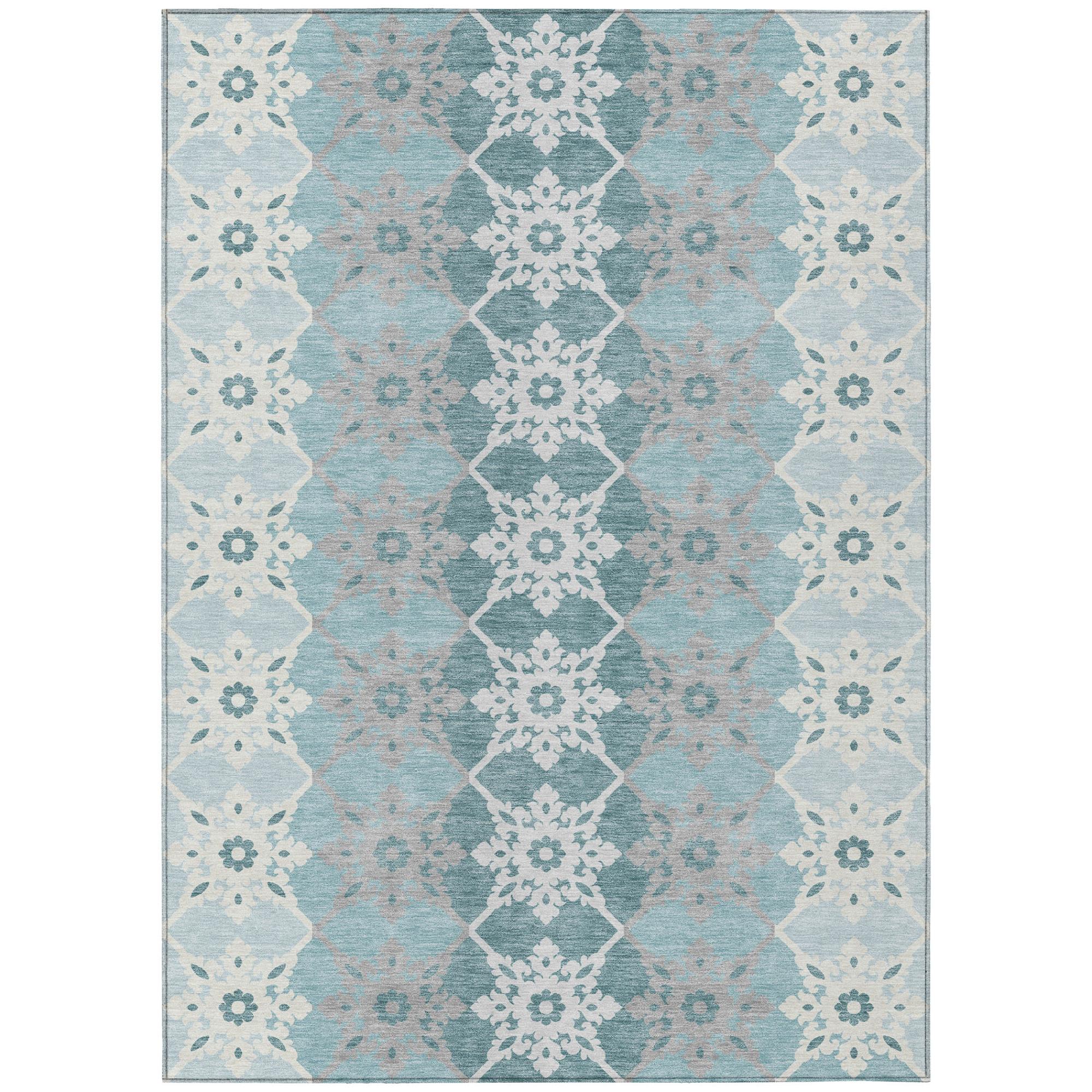 10' X 14' Aqua And Teal Blue Floral Medallion Washable Indoor Outdoor Area Rug Homeroots Outdoor