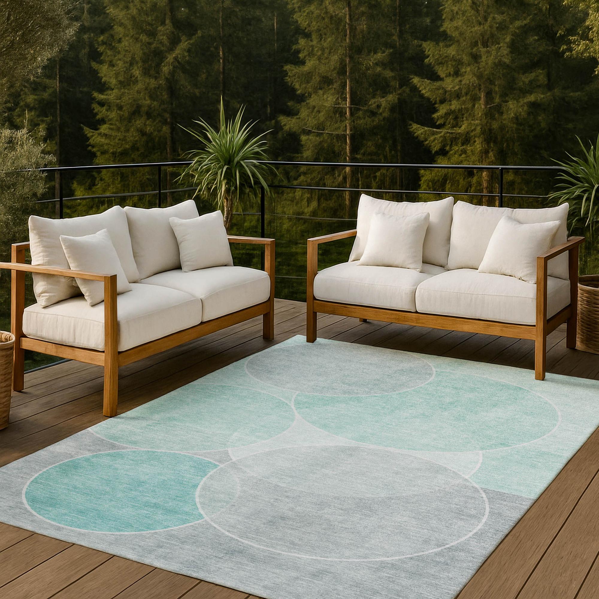 10' X 14' Aqua And Teal Blue Geometric Washable Indoor Outdoor Area Rug Homeroots Outdoor