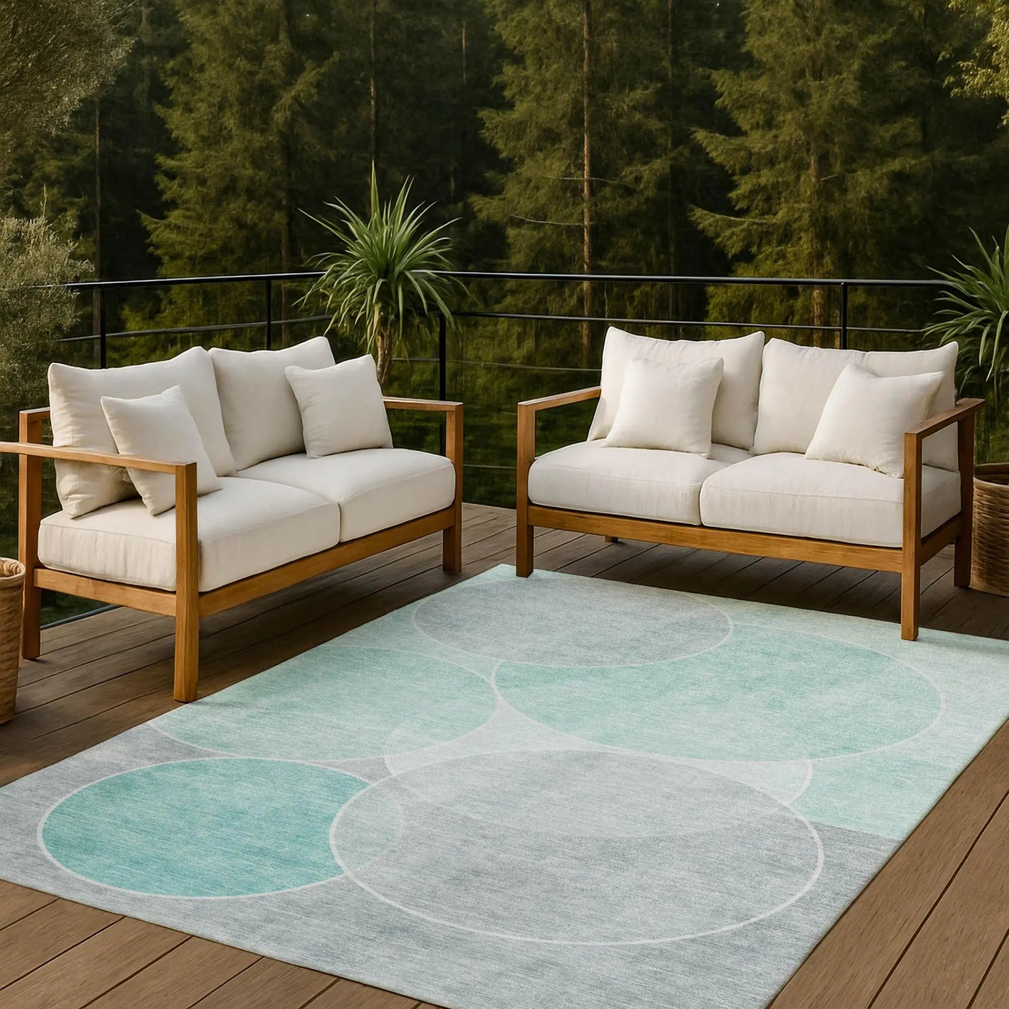10' X 14' Aqua And Teal Blue Geometric Washable Indoor Outdoor Area Rug Homeroots Outdoor