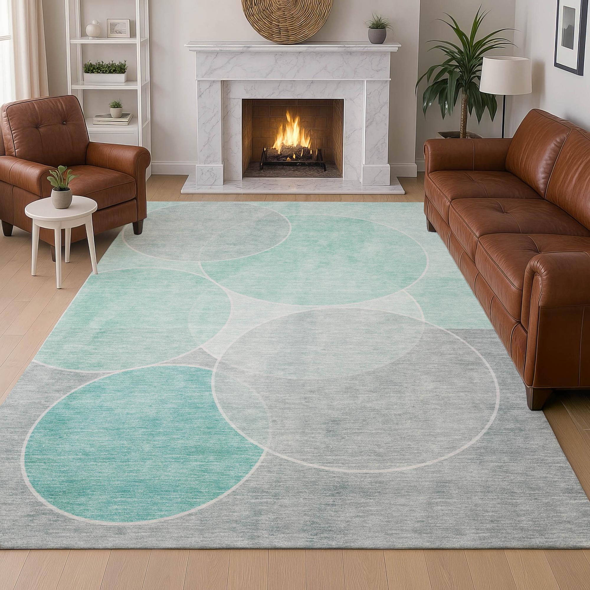 10' X 14' Aqua And Teal Blue Geometric Washable Indoor Outdoor Area Rug Homeroots Outdoor