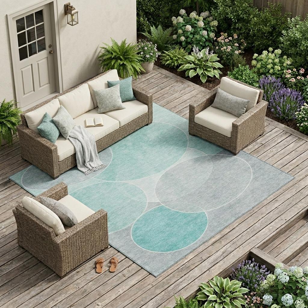 10' X 14' Aqua And Teal Blue Geometric Washable Indoor Outdoor Area Rug Homeroots Outdoor