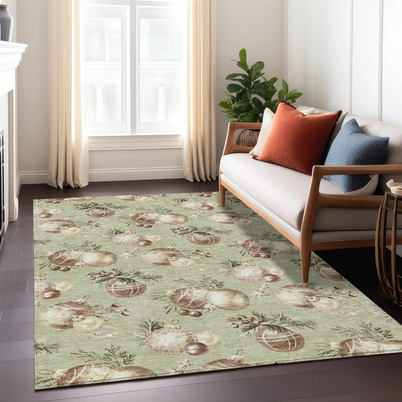 10' X 14' Artichoke Green Brown And Beige Stars Washable Indoor Outdoor Area Rug Homeroots Outdoor