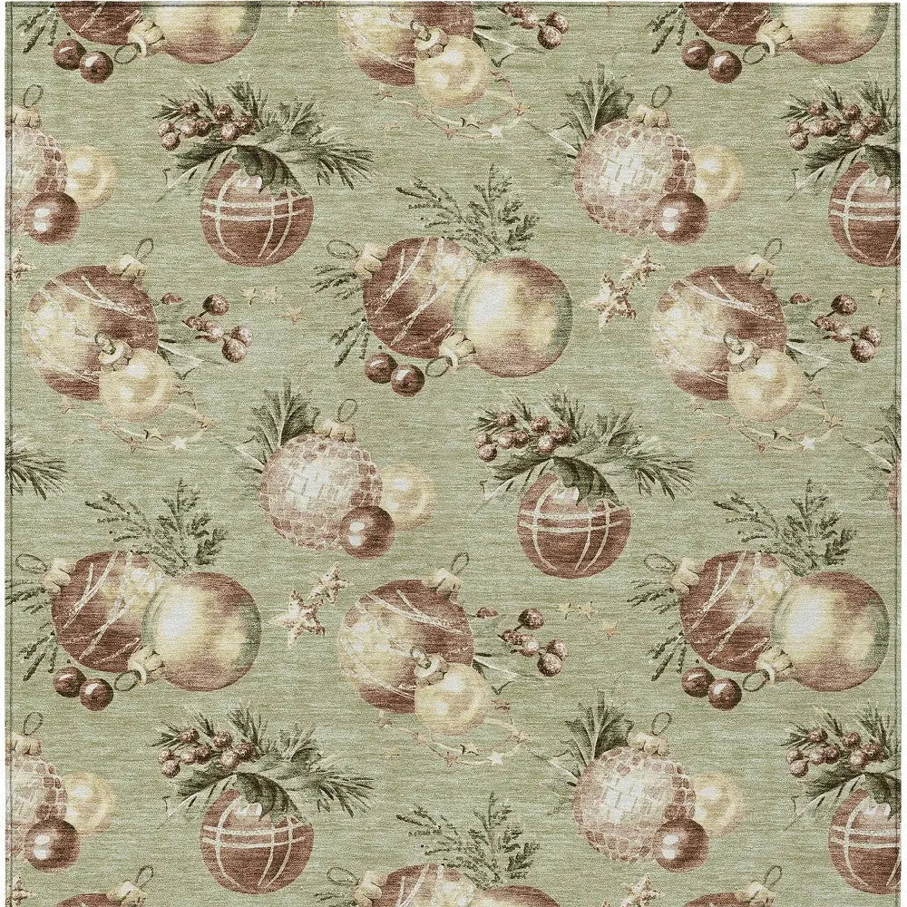 10' X 14' Artichoke Green Brown And Beige Stars Washable Indoor Outdoor Area Rug Homeroots Outdoor