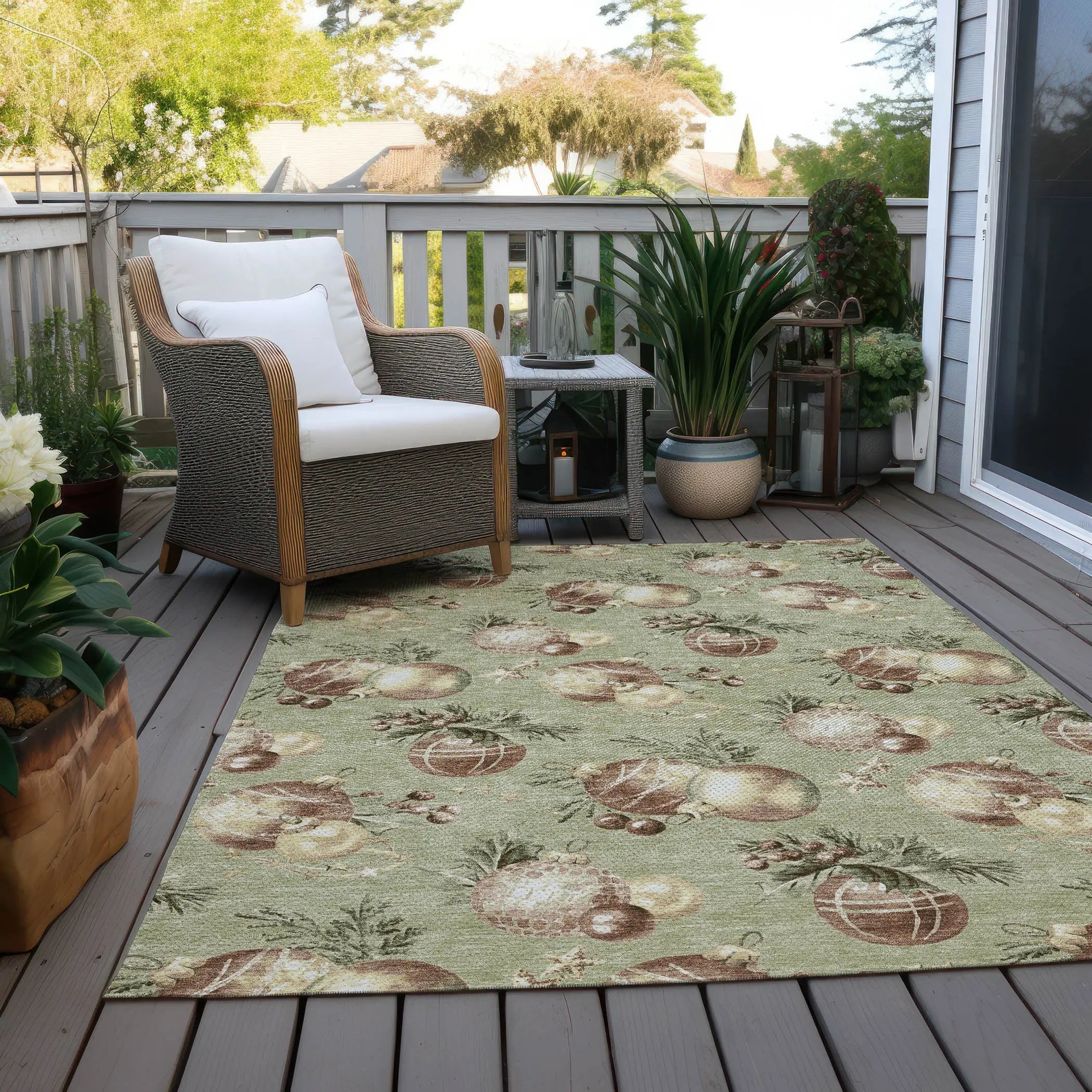 10' X 14' Artichoke Green Brown And Beige Stars Washable Indoor Outdoor Area Rug Homeroots Outdoor