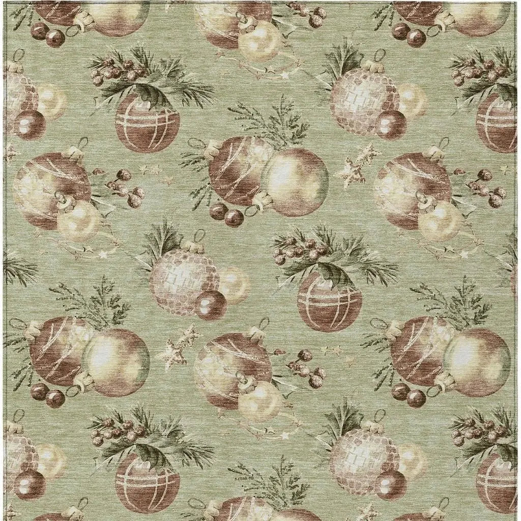10' X 14' Artichoke Green Brown And Beige Stars Washable Indoor Outdoor Area Rug Homeroots Outdoor