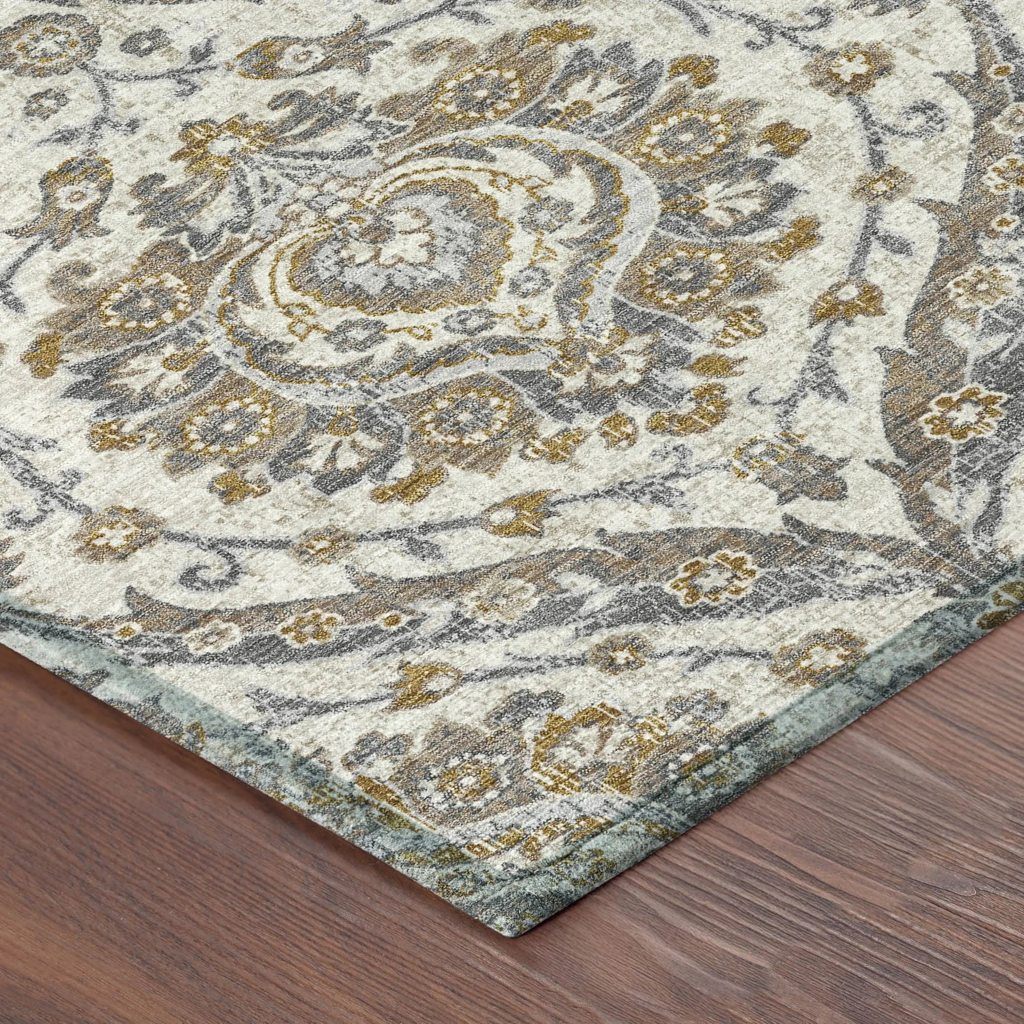 10' X 14' Beige And Blue Floral Washable Indoor Outdoor Area Rug Homeroots Outdoor