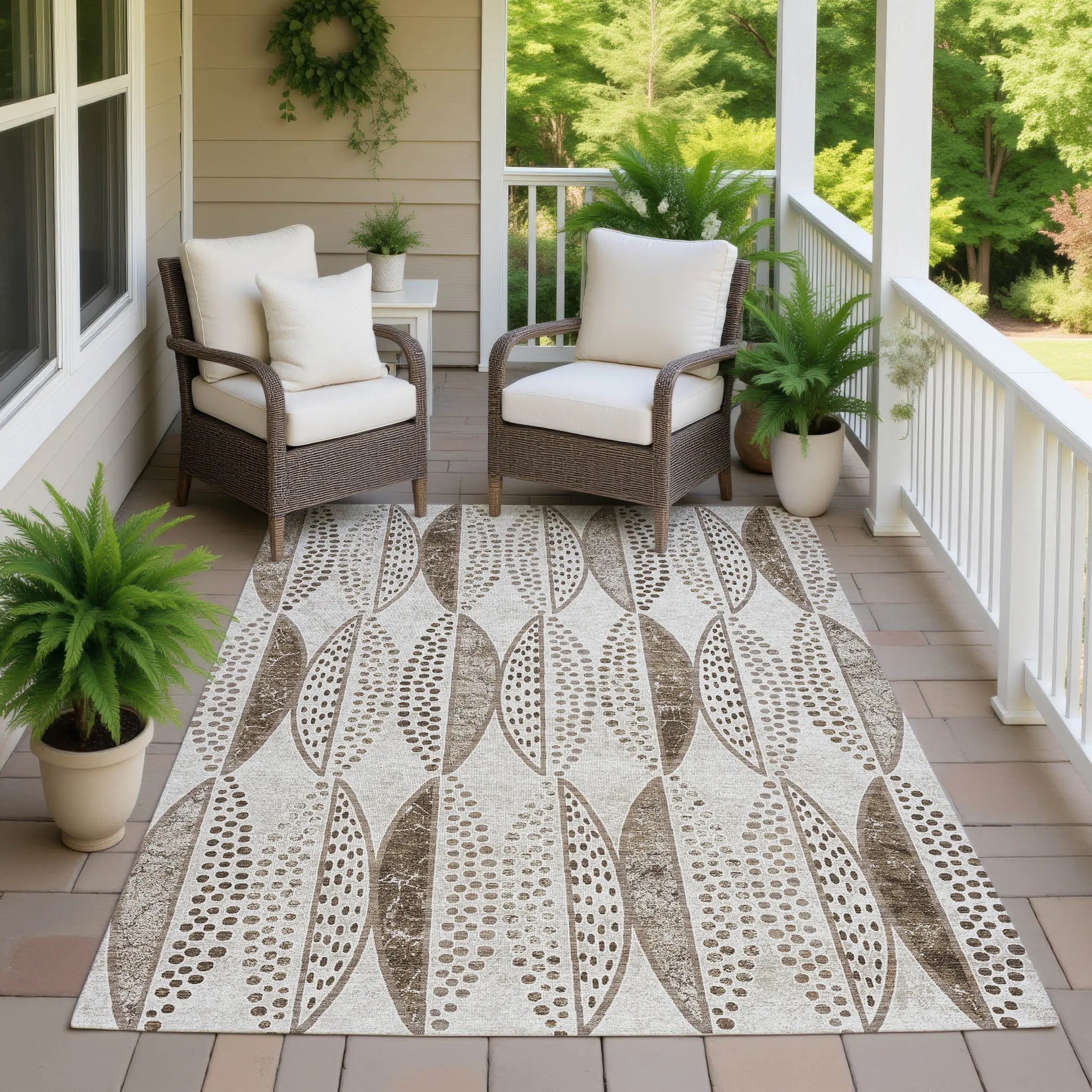 10' X 14' Beige And Blue Geometric Washable Indoor Outdoor Area Rug Homeroots Outdoor