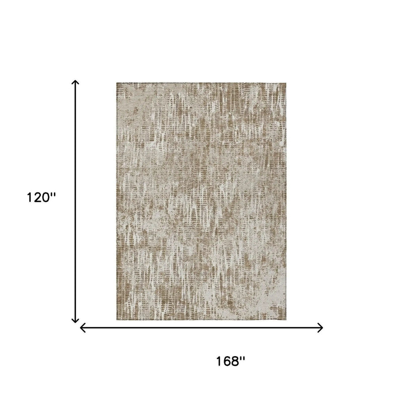 10' X 14' Beige And Brown Abstract Washable Indoor Outdoor Area Rug Homeroots Outdoor