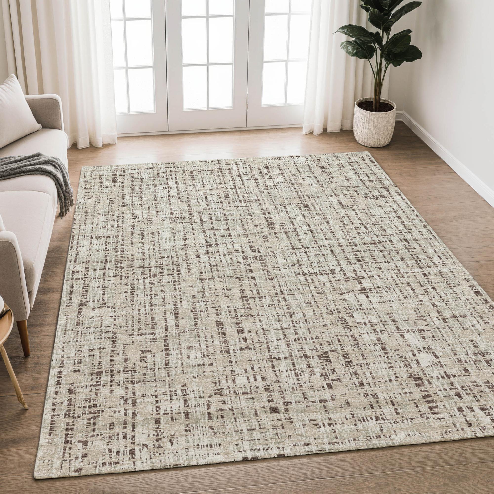 10' X 14' Beige And Brown Abstract Washable Indoor Outdoor Area Rug Homeroots Outdoor