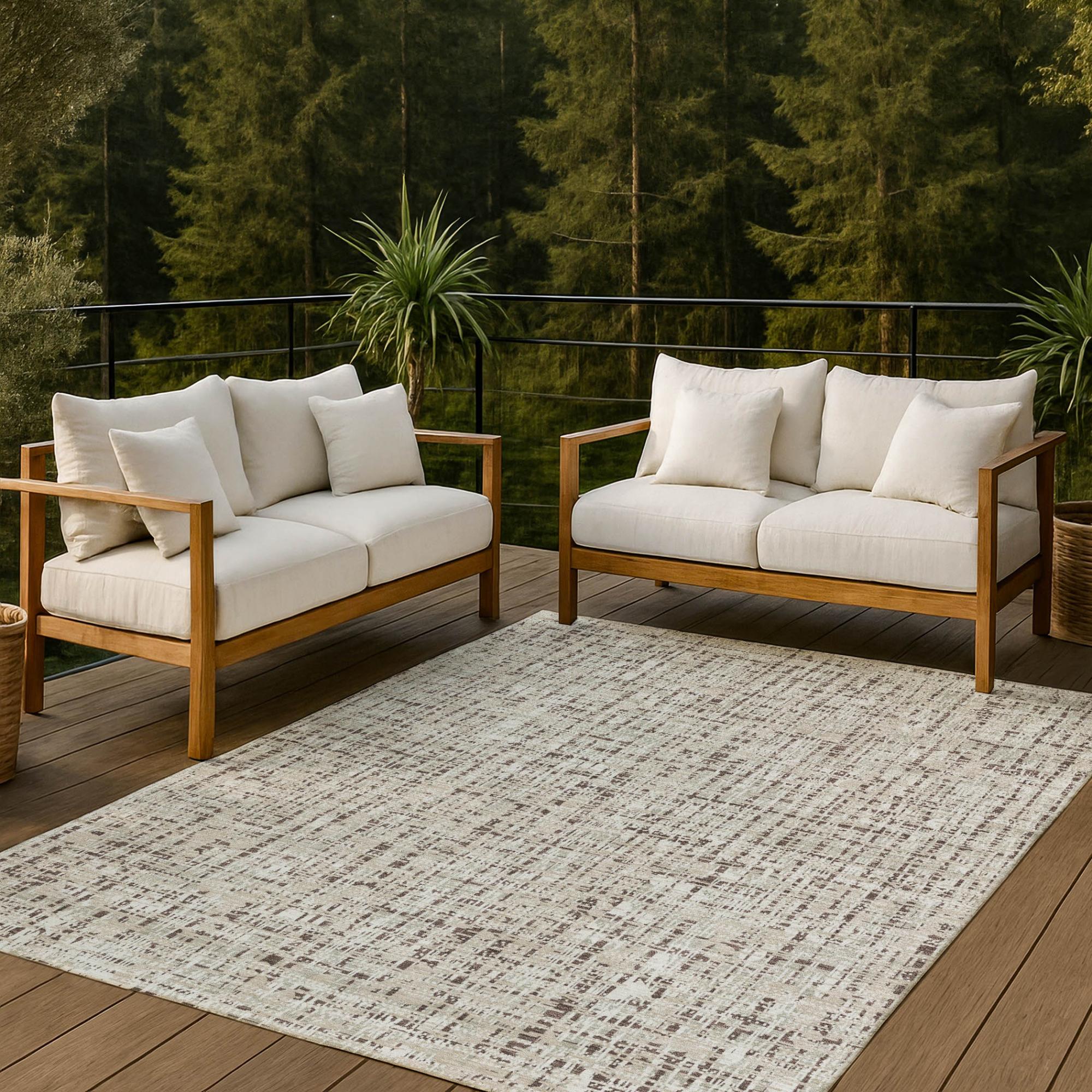 10' X 14' Beige And Brown Abstract Washable Indoor Outdoor Area Rug Homeroots Outdoor