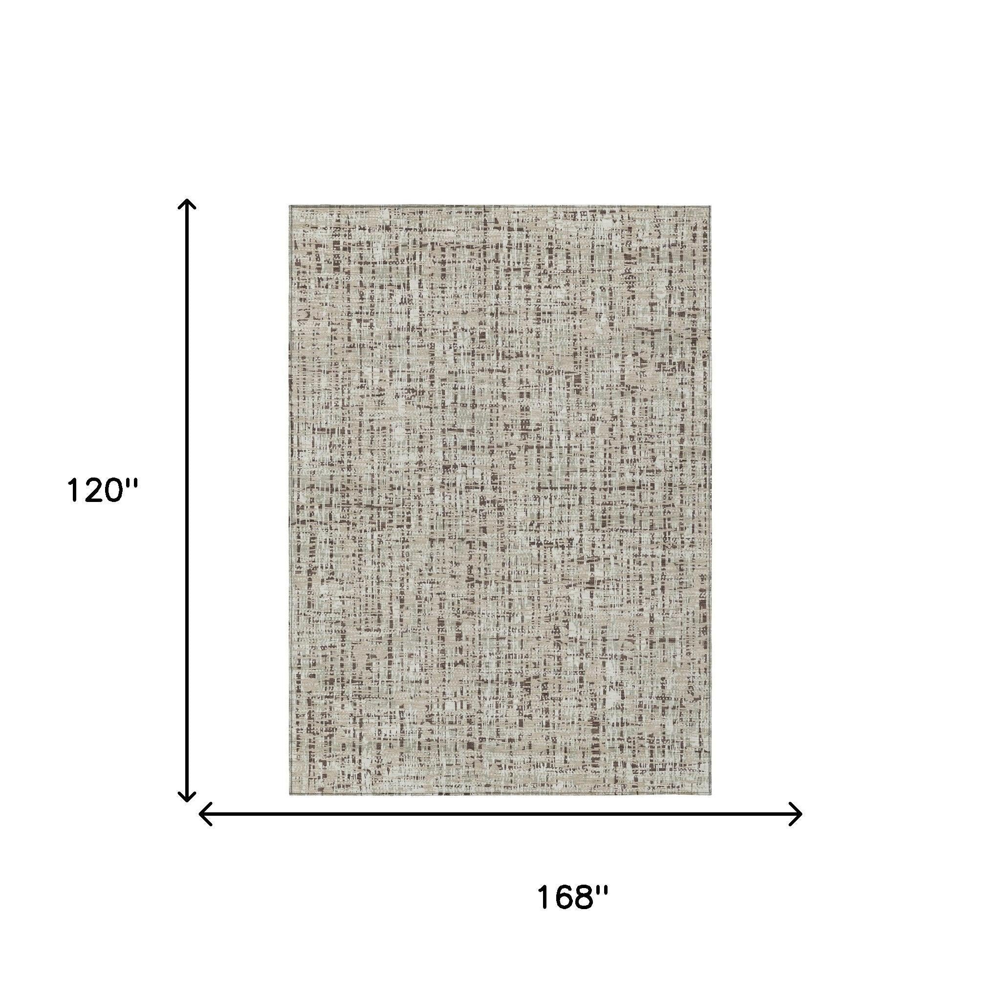 10' X 14' Beige And Brown Abstract Washable Indoor Outdoor Area Rug Homeroots Outdoor