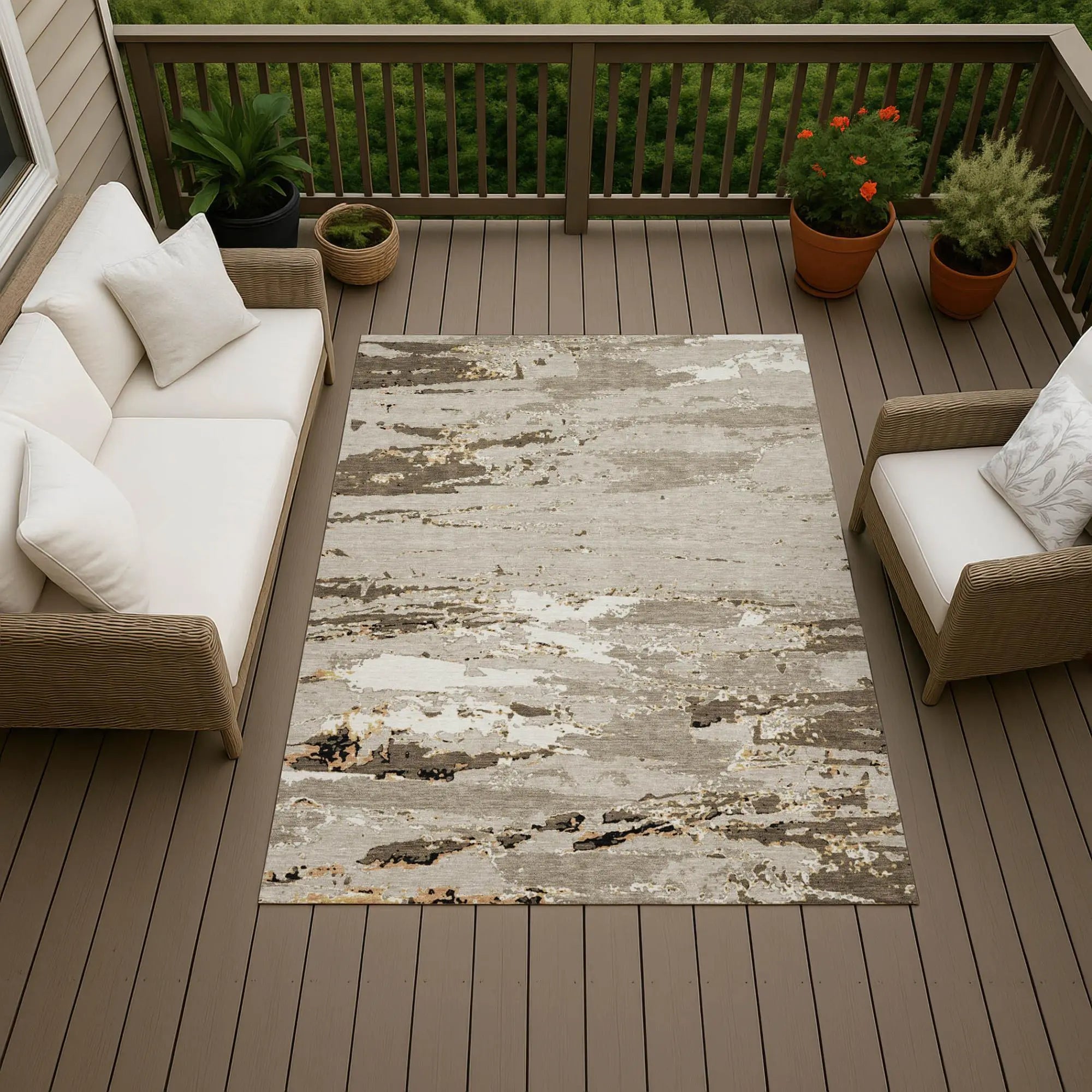 10' X 14' Beige And Brown Abstract Washable Indoor Outdoor Area Rug Homeroots Outdoor