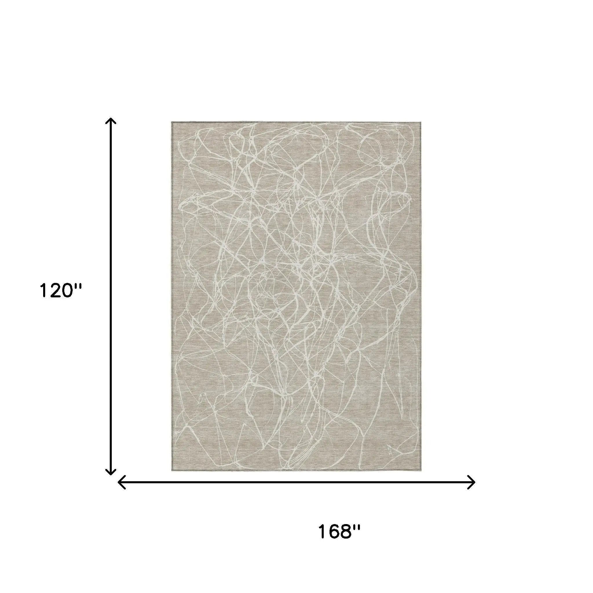 10' X 14' Beige And Brown Abstract Washable Indoor Outdoor Area Rug Homeroots Outdoor