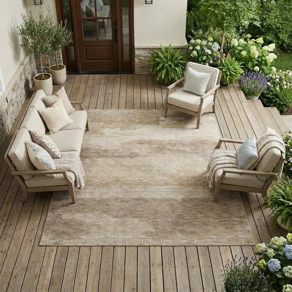 10' X 14' Beige And Brown Abstract Washable Indoor Outdoor Area Rug Homeroots Outdoor
