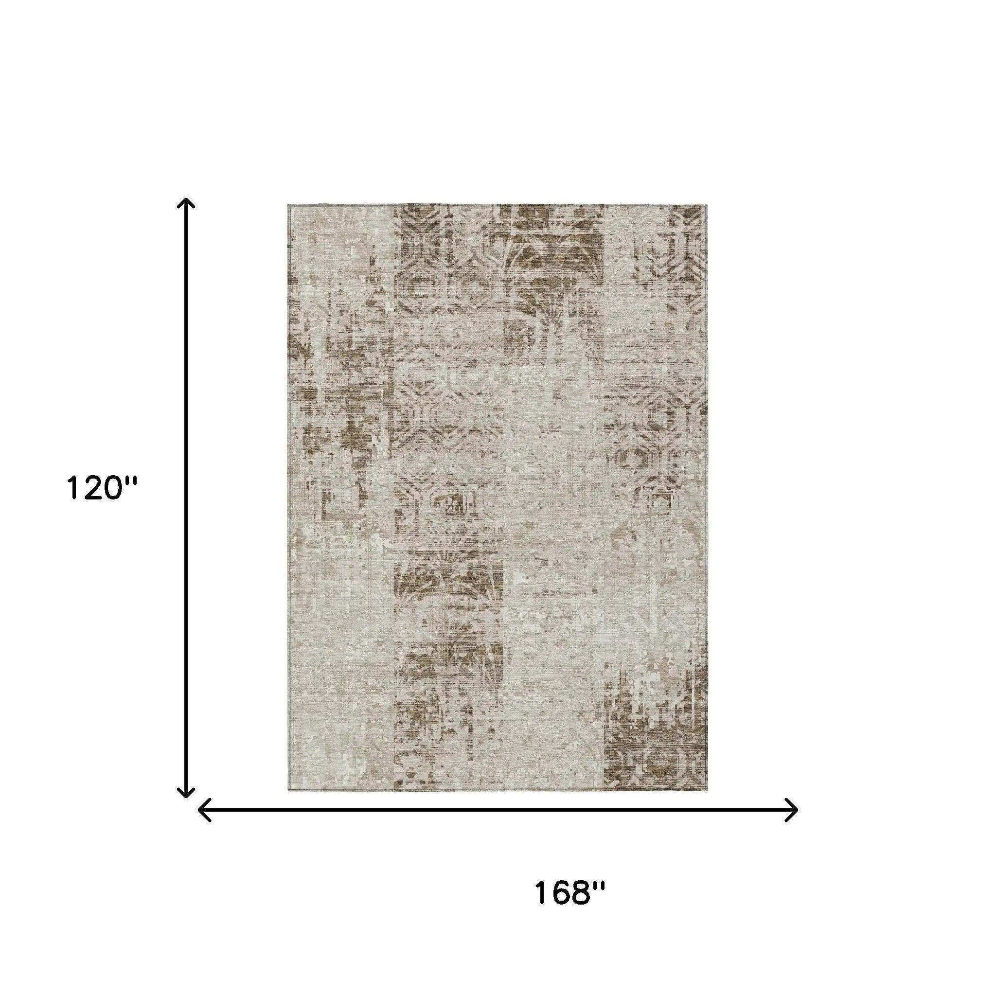10' X 14' Beige And Brown Abstract Washable Indoor Outdoor Area Rug Homeroots Outdoor