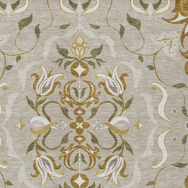 10' X 14' Beige And Brown Damask Washable Indoor Outdoor Area Rug Homeroots Outdoor