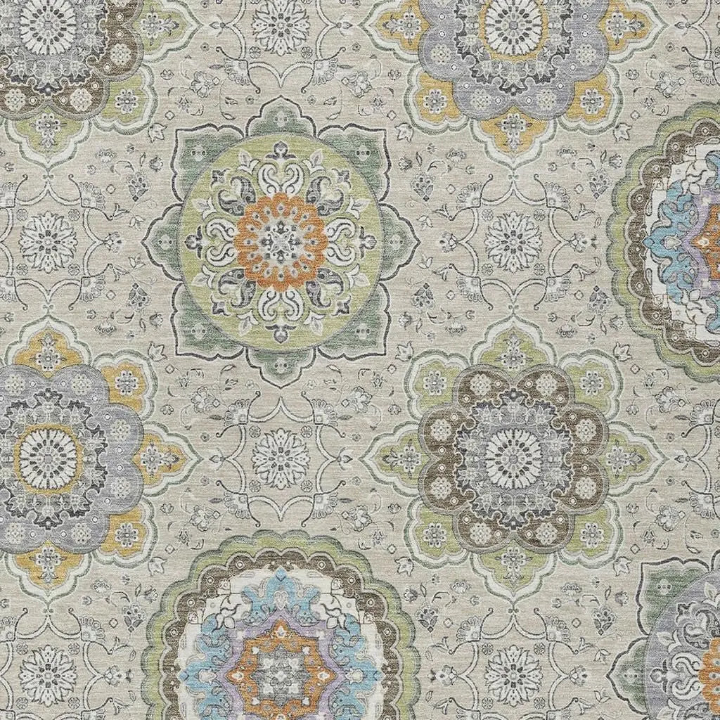 10' X 14' Beige And Brown Floral Medallion Washable Indoor Outdoor Area Rug Homeroots Outdoor