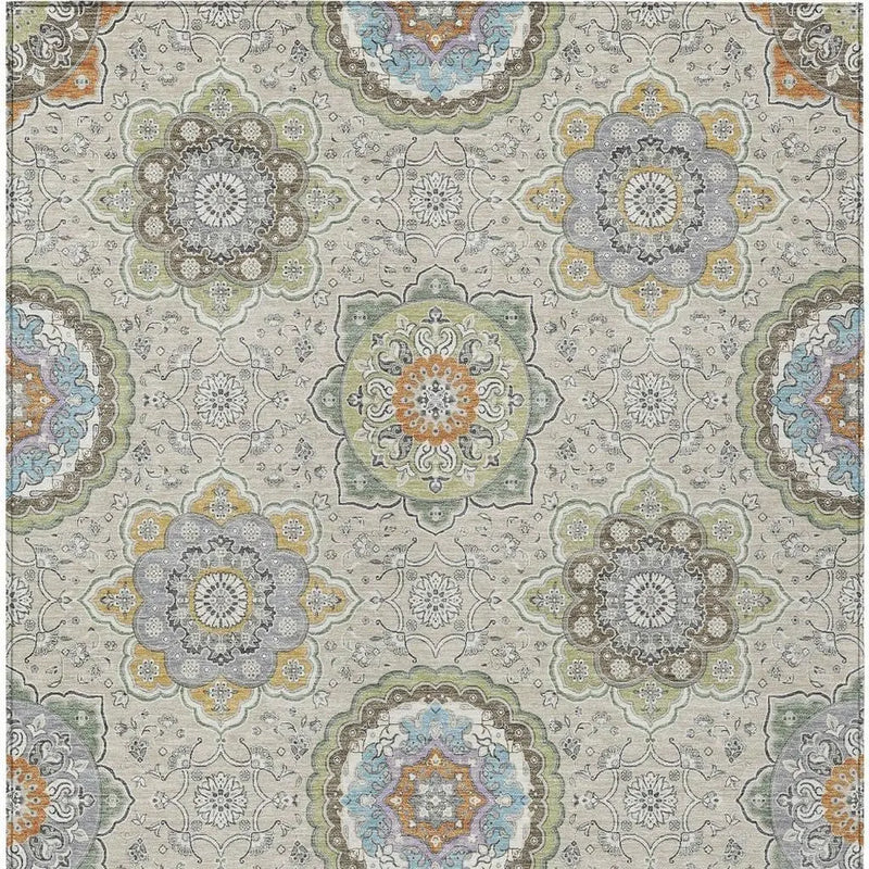 10' X 14' Beige And Brown Floral Medallion Washable Indoor Outdoor Area Rug Homeroots Outdoor