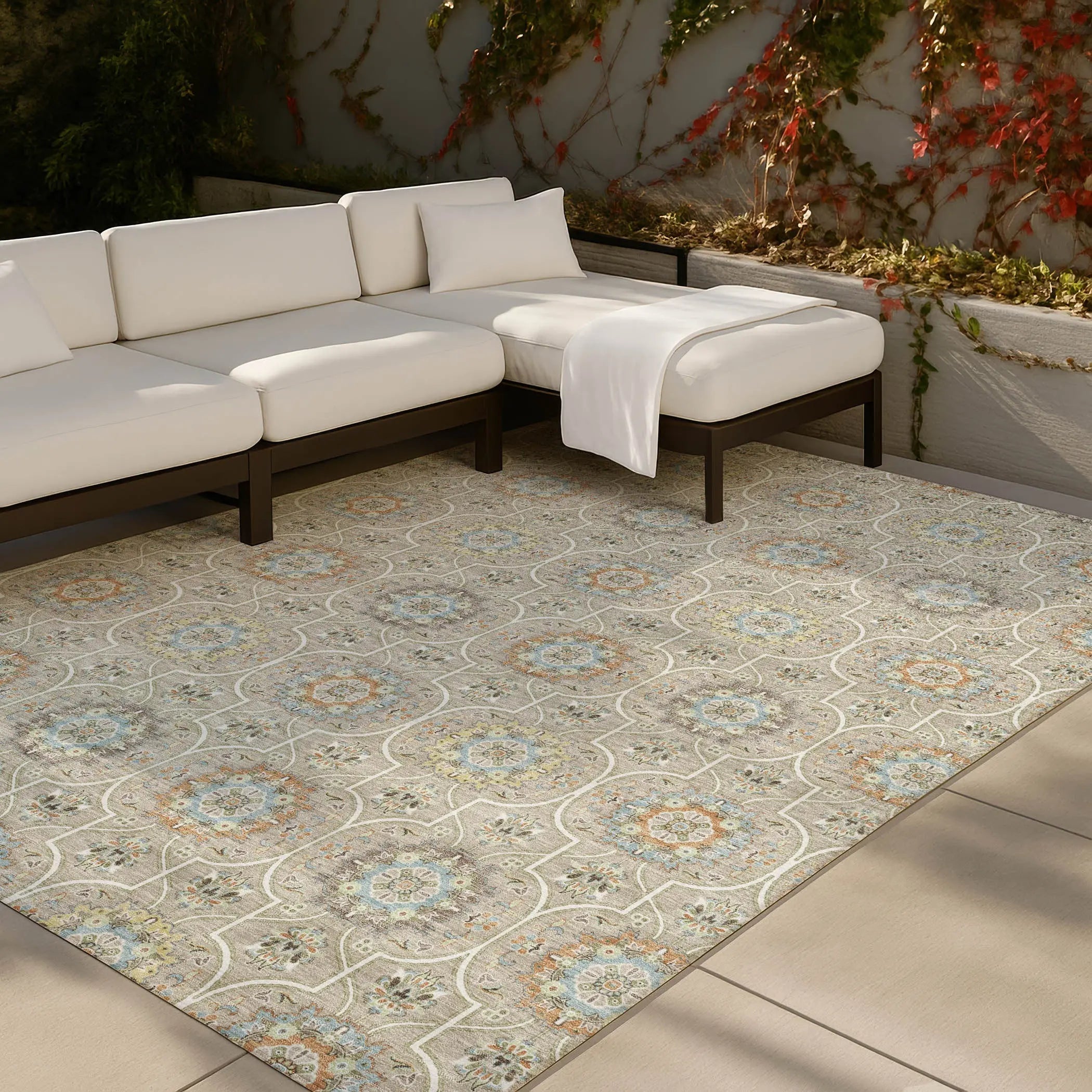 10' X 14' Beige And Brown Floral Medallion Washable Indoor Outdoor Area Rug Homeroots Outdoor