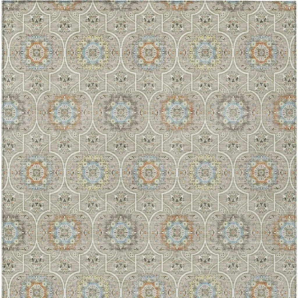 10' X 14' Beige And Brown Floral Medallion Washable Indoor Outdoor Area Rug Homeroots Outdoor