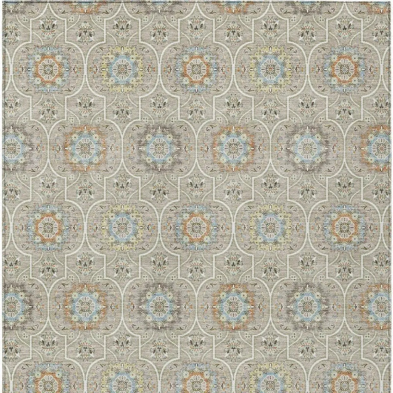 10' X 14' Beige And Brown Floral Medallion Washable Indoor Outdoor Area Rug Homeroots Outdoor