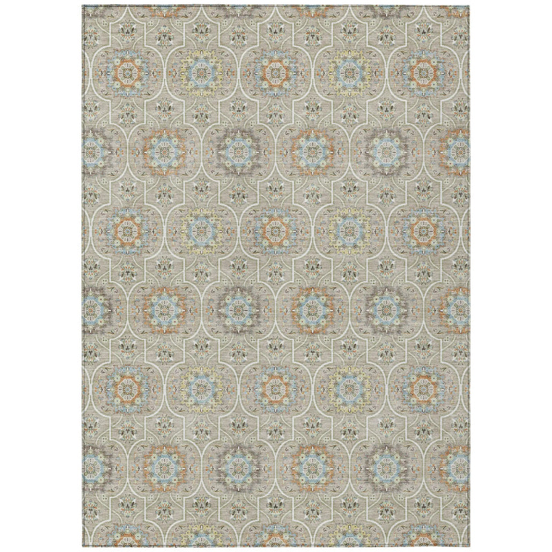 10' X 14' Beige And Brown Floral Medallion Washable Indoor Outdoor Area Rug Homeroots Outdoor