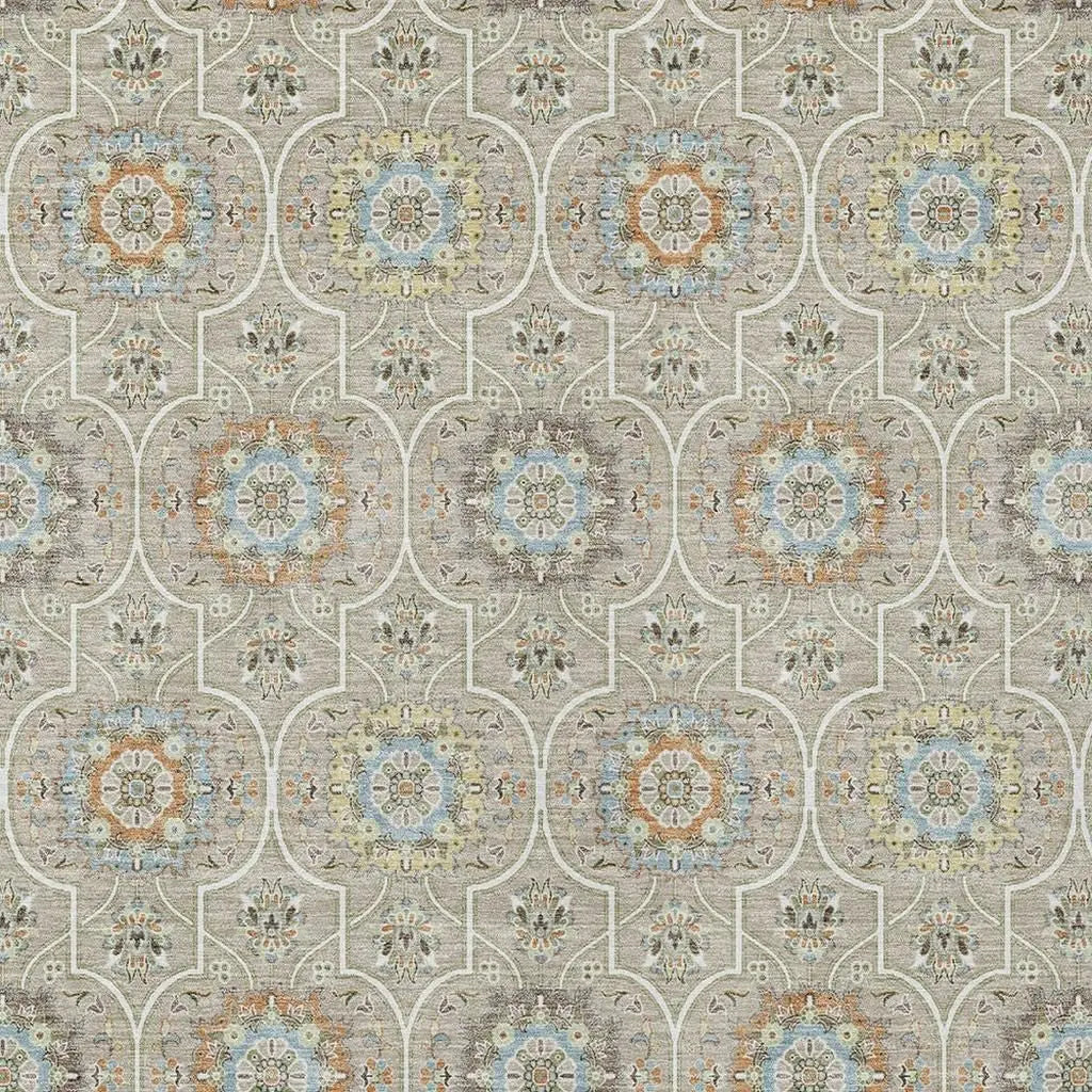 10' X 14' Beige And Brown Floral Medallion Washable Indoor Outdoor Area Rug Homeroots Outdoor