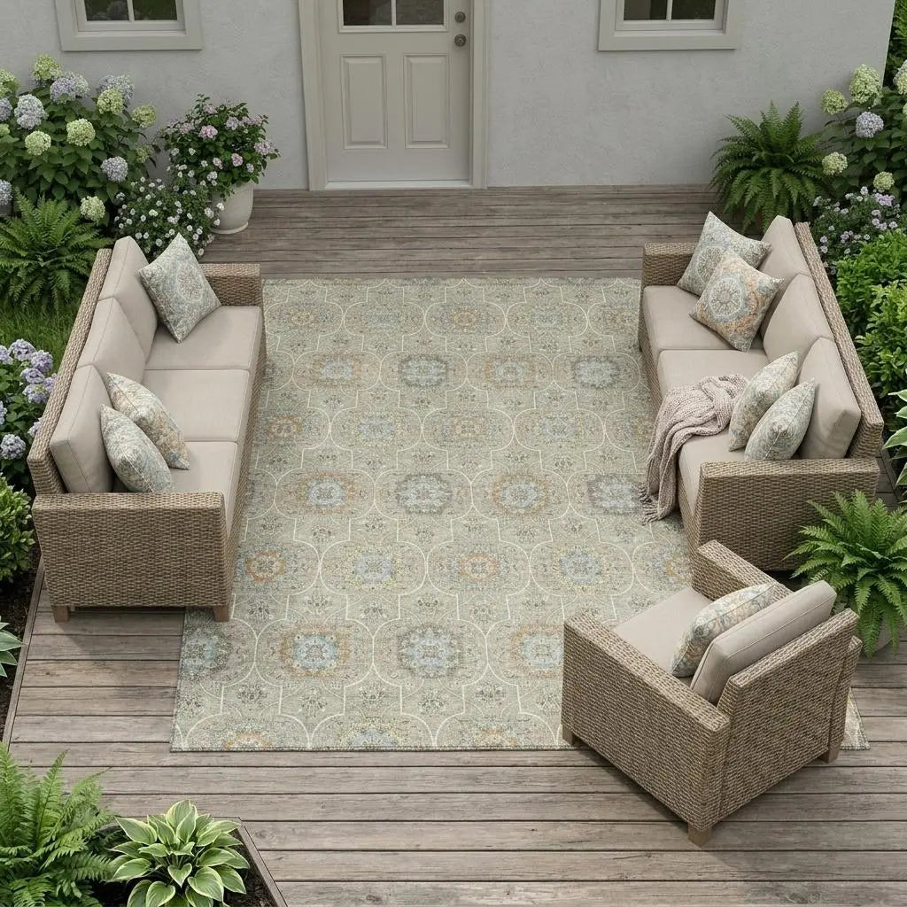 10' X 14' Beige And Brown Floral Medallion Washable Indoor Outdoor Area Rug Homeroots Outdoor