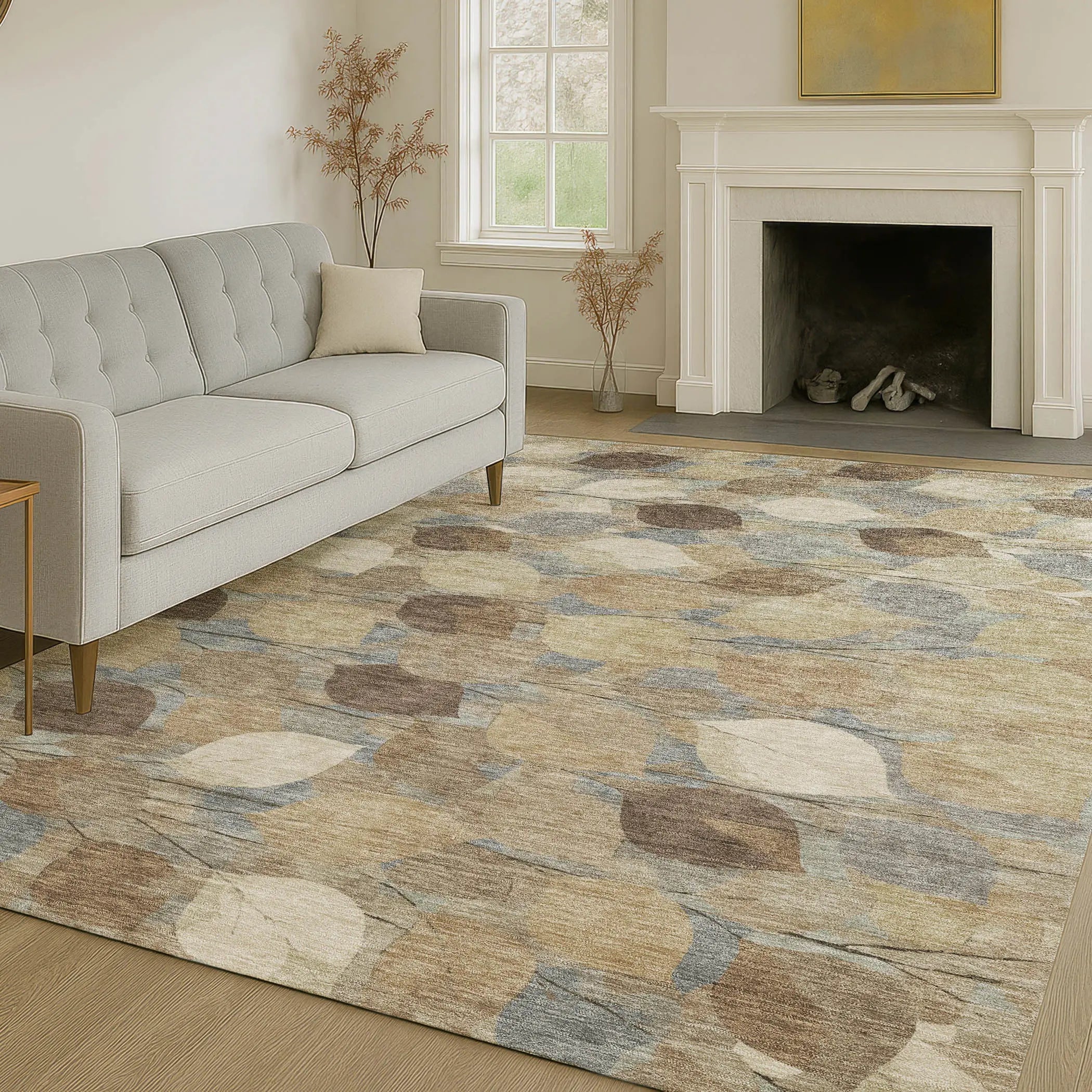10' X 14' Beige And Brown Floral Washable Indoor Outdoor Area Rug Homeroots Outdoor