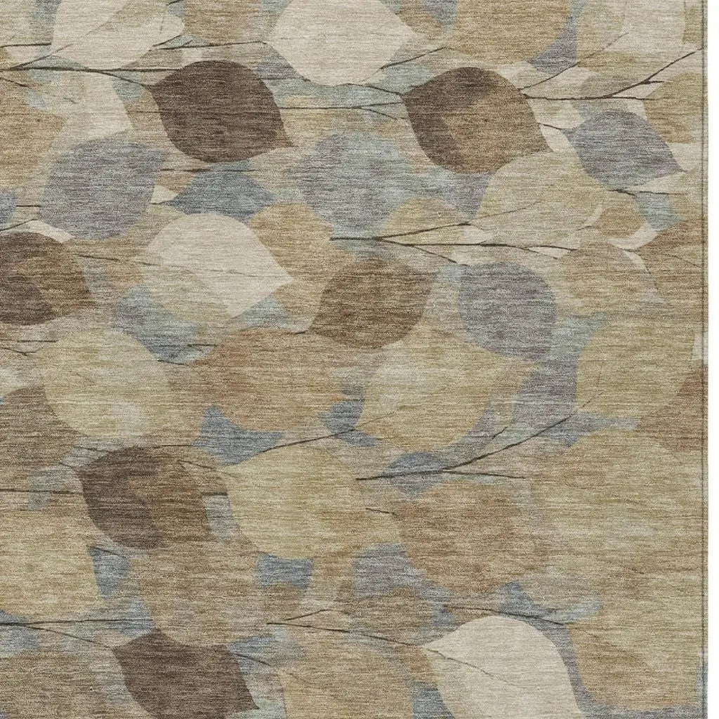 10' X 14' Beige And Brown Floral Washable Indoor Outdoor Area Rug Homeroots Outdoor