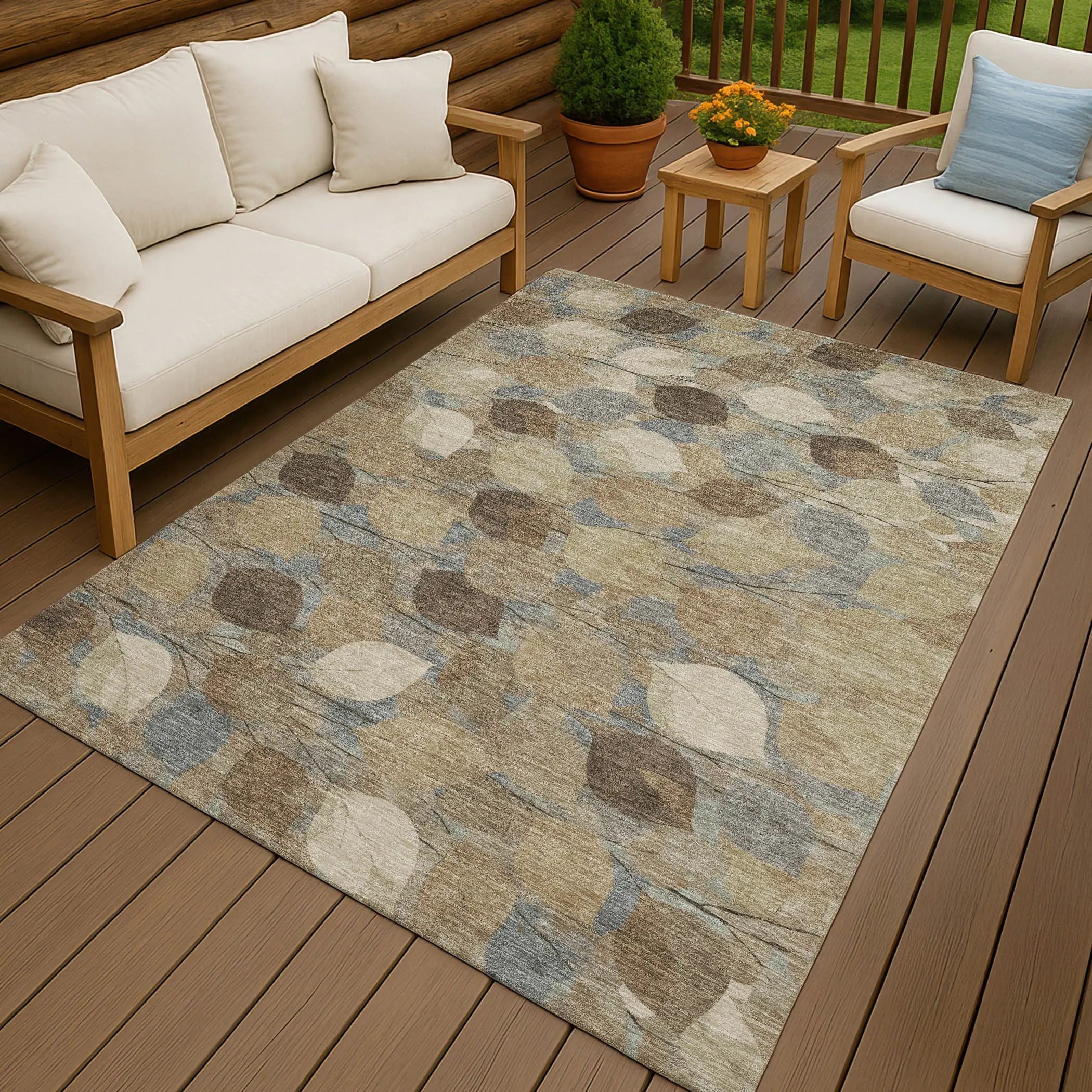 10' X 14' Beige And Brown Floral Washable Indoor Outdoor Area Rug Homeroots Outdoor