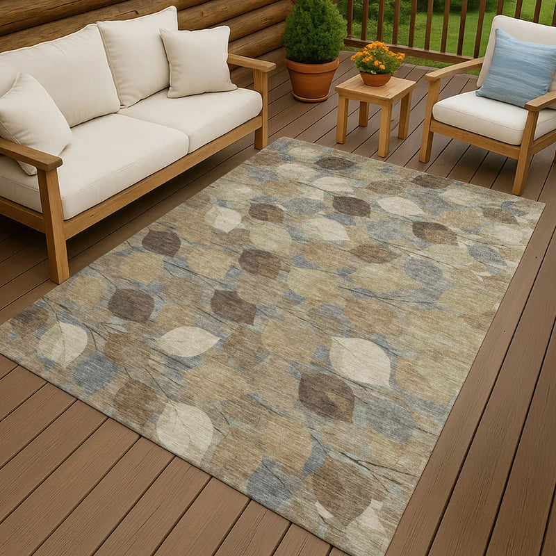 10' X 14' Beige And Brown Floral Washable Indoor Outdoor Area Rug Homeroots Outdoor