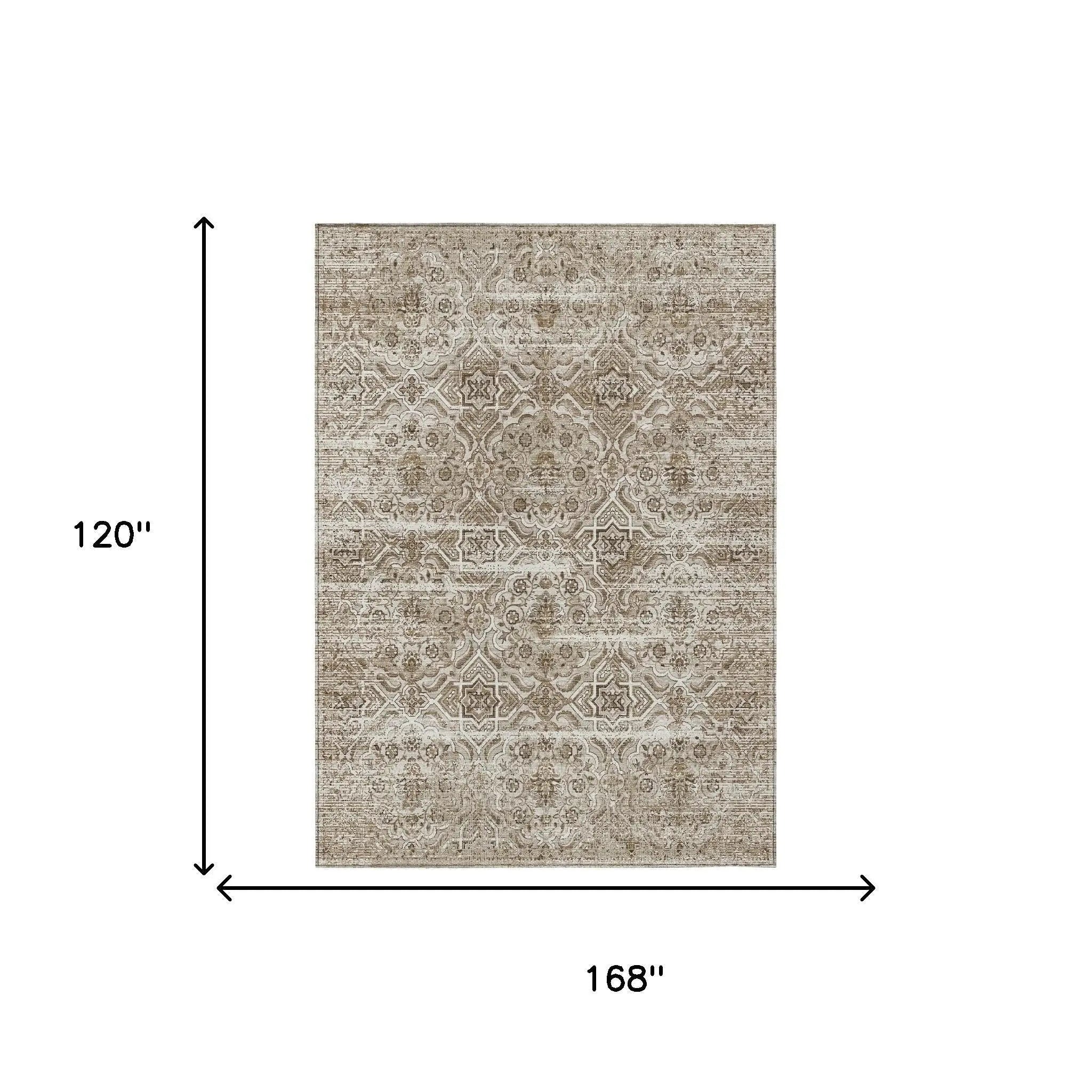 10' X 14' Beige And Brown Floral Washable Indoor Outdoor Area Rug Homeroots Outdoor