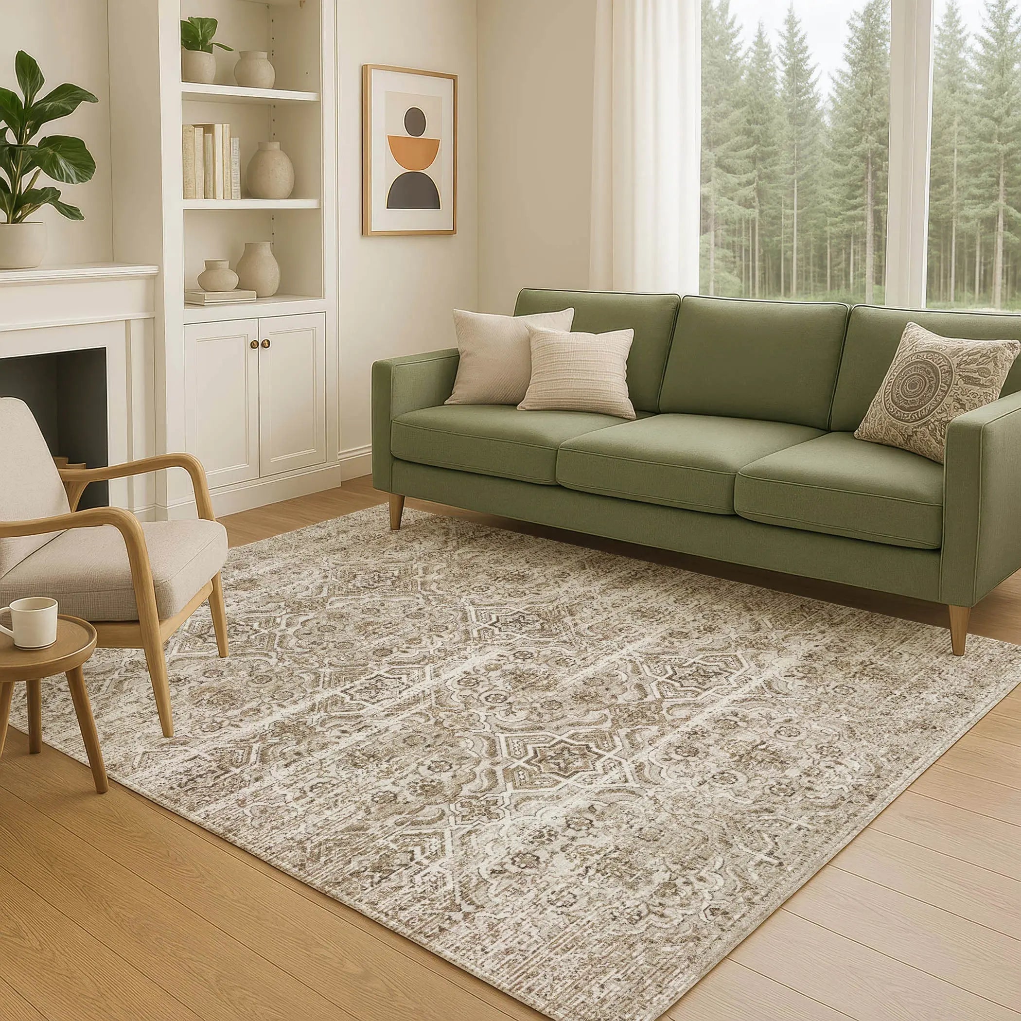 10' X 14' Beige And Brown Floral Washable Indoor Outdoor Area Rug Homeroots Outdoor