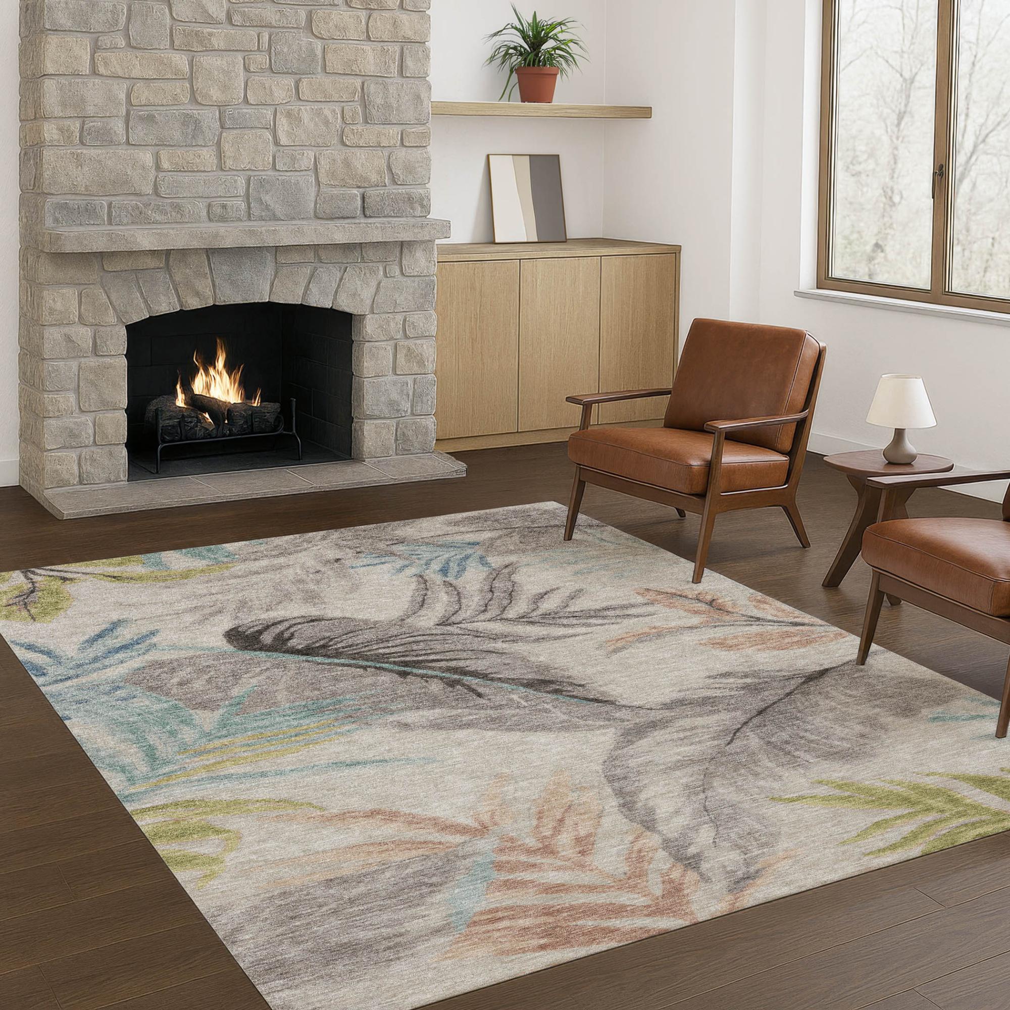 10' X 14' Beige And Brown Floral Washable Indoor Outdoor Area Rug Homeroots Outdoor
