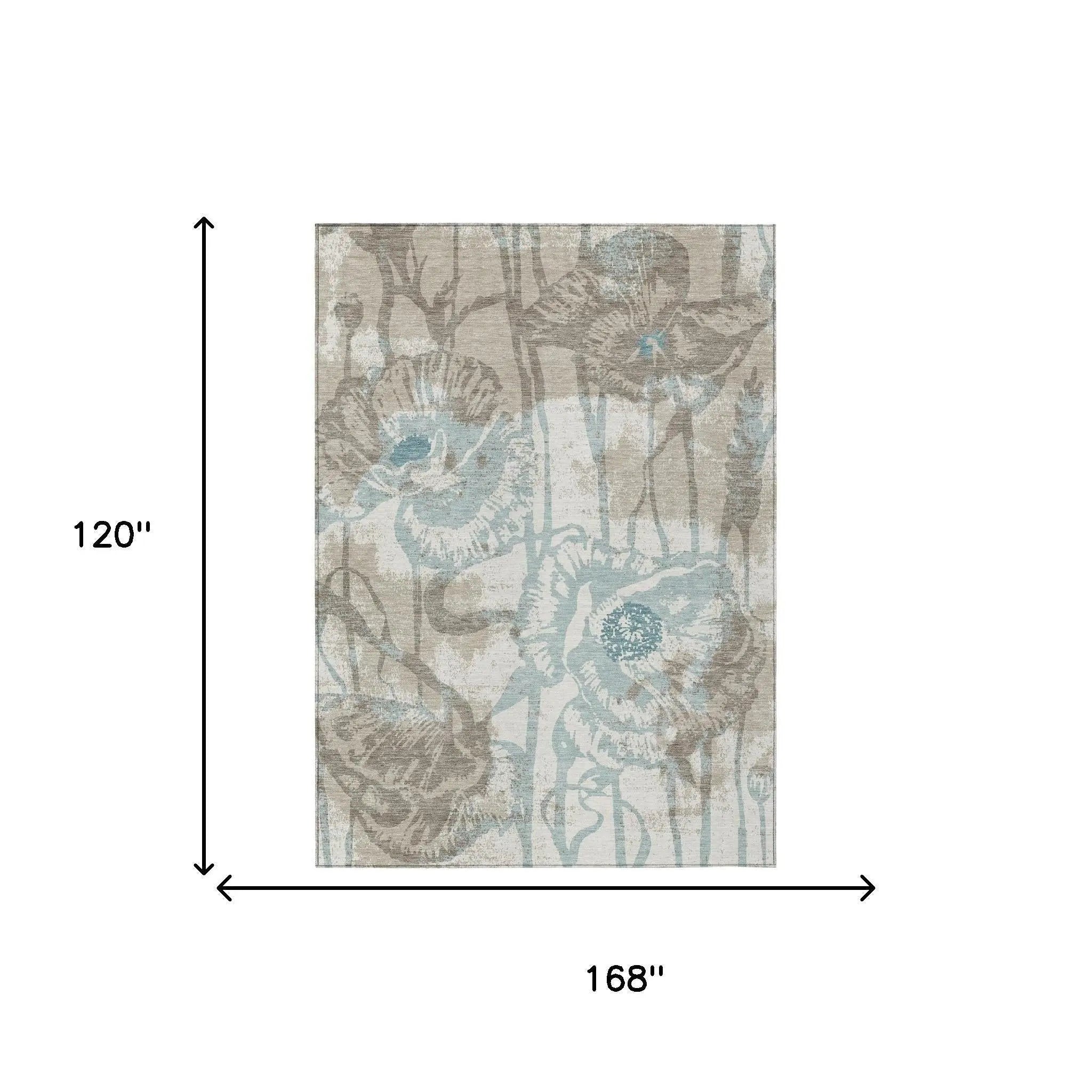 10' X 14' Beige And Brown Floral Washable Indoor Outdoor Area Rug Homeroots Outdoor