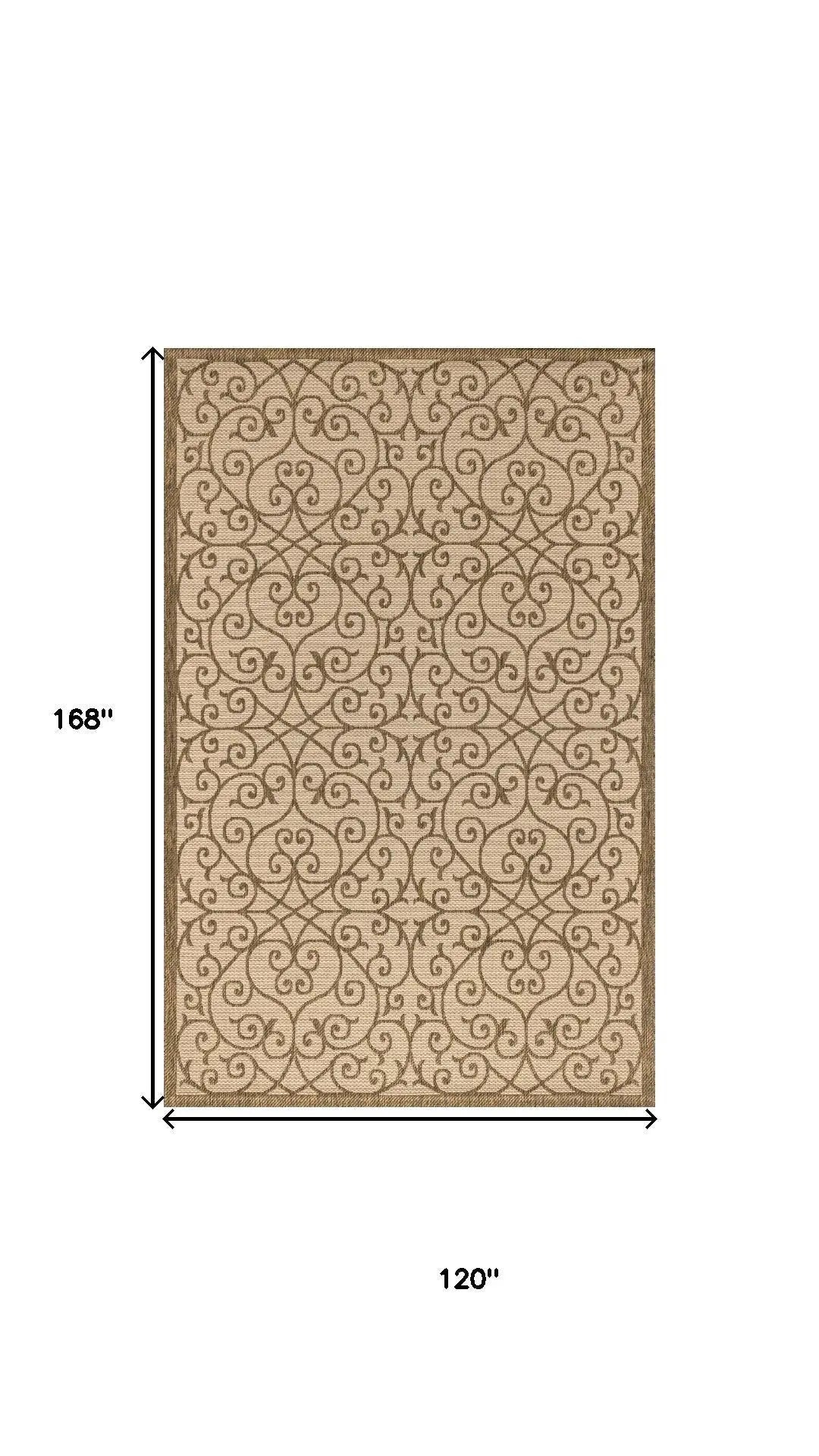 10' X 14' Beige And Brown Geometric Indoor Outdoor Area Rug Homeroots Outdoor