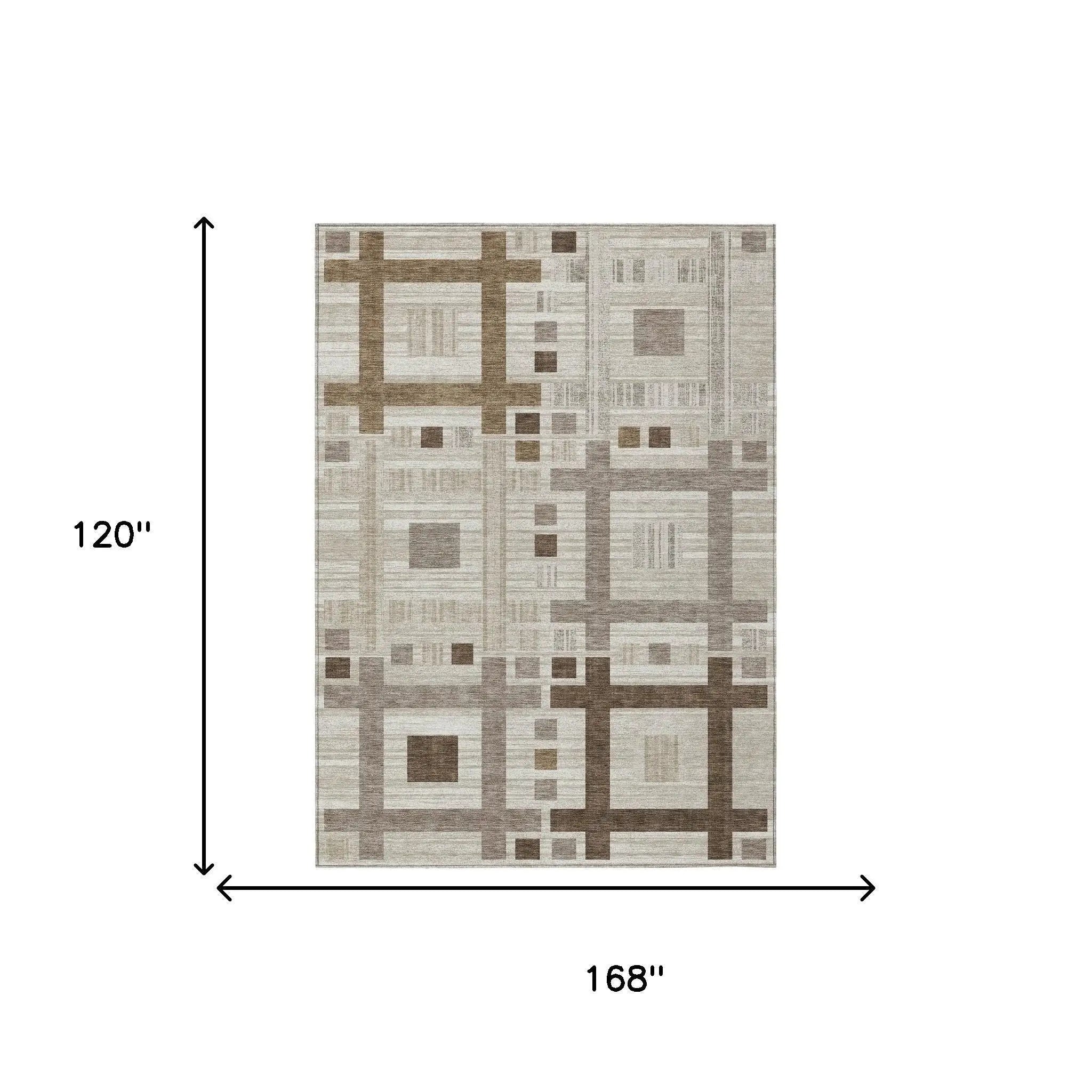 10' X 14' Beige And Brown Geometric Washable Indoor Outdoor Area Rug Homeroots Outdoor