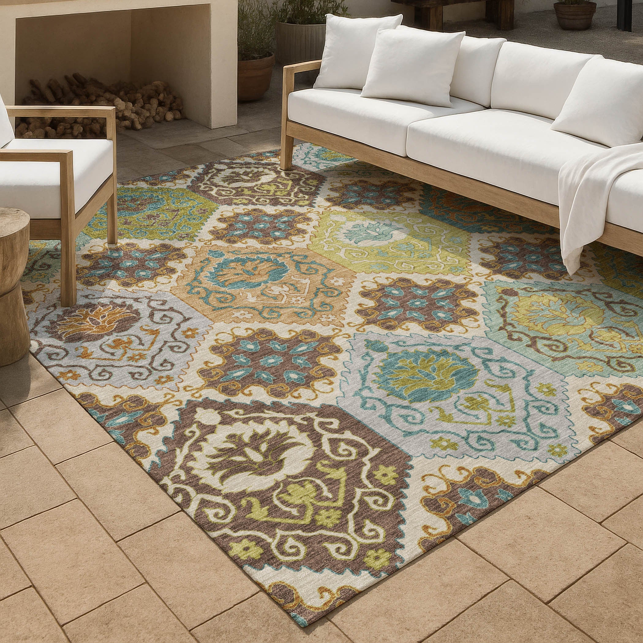 10' X 14' Beige And Brown Geometric Washable Indoor Outdoor Area Rug Homeroots Outdoor