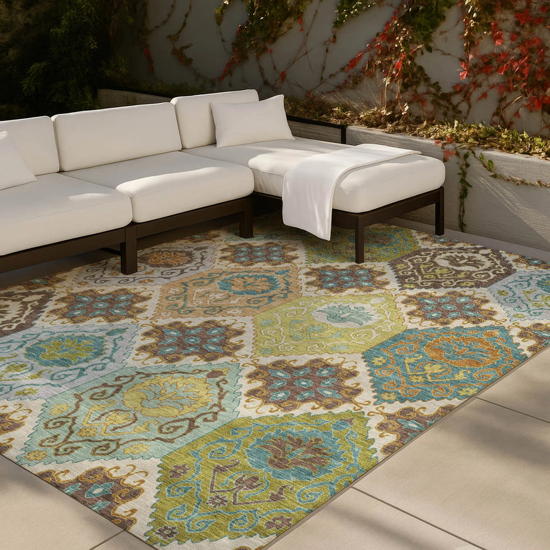 10' X 14' Beige And Brown Geometric Washable Indoor Outdoor Area Rug Homeroots Outdoor