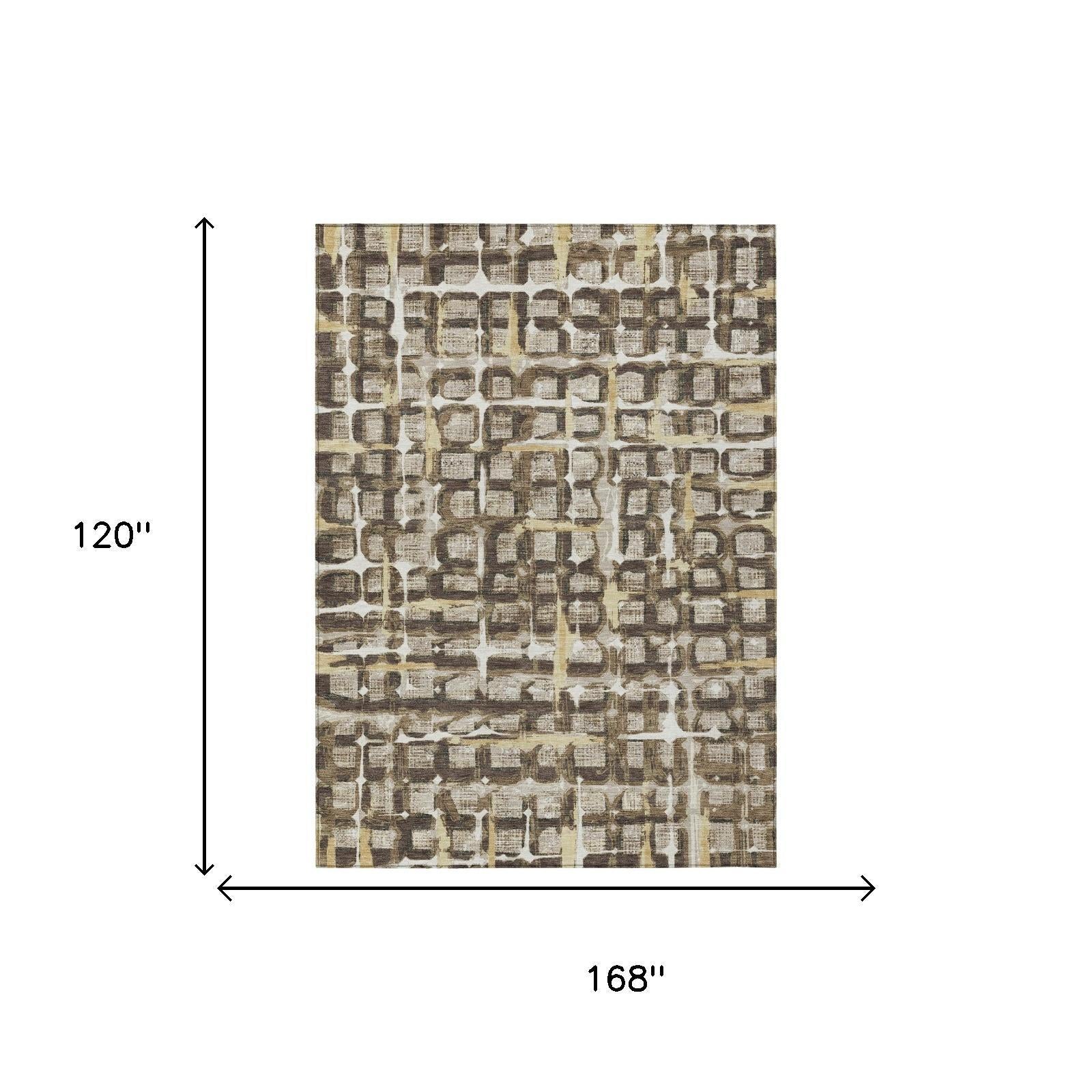 10' X 14' Beige And Brown Geometric Washable Indoor Outdoor Area Rug Homeroots Outdoor