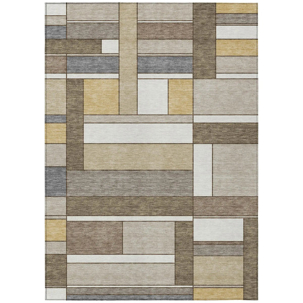 10' X 14' Beige And Brown Geometric Washable Indoor Outdoor Area Rug Homeroots Outdoor