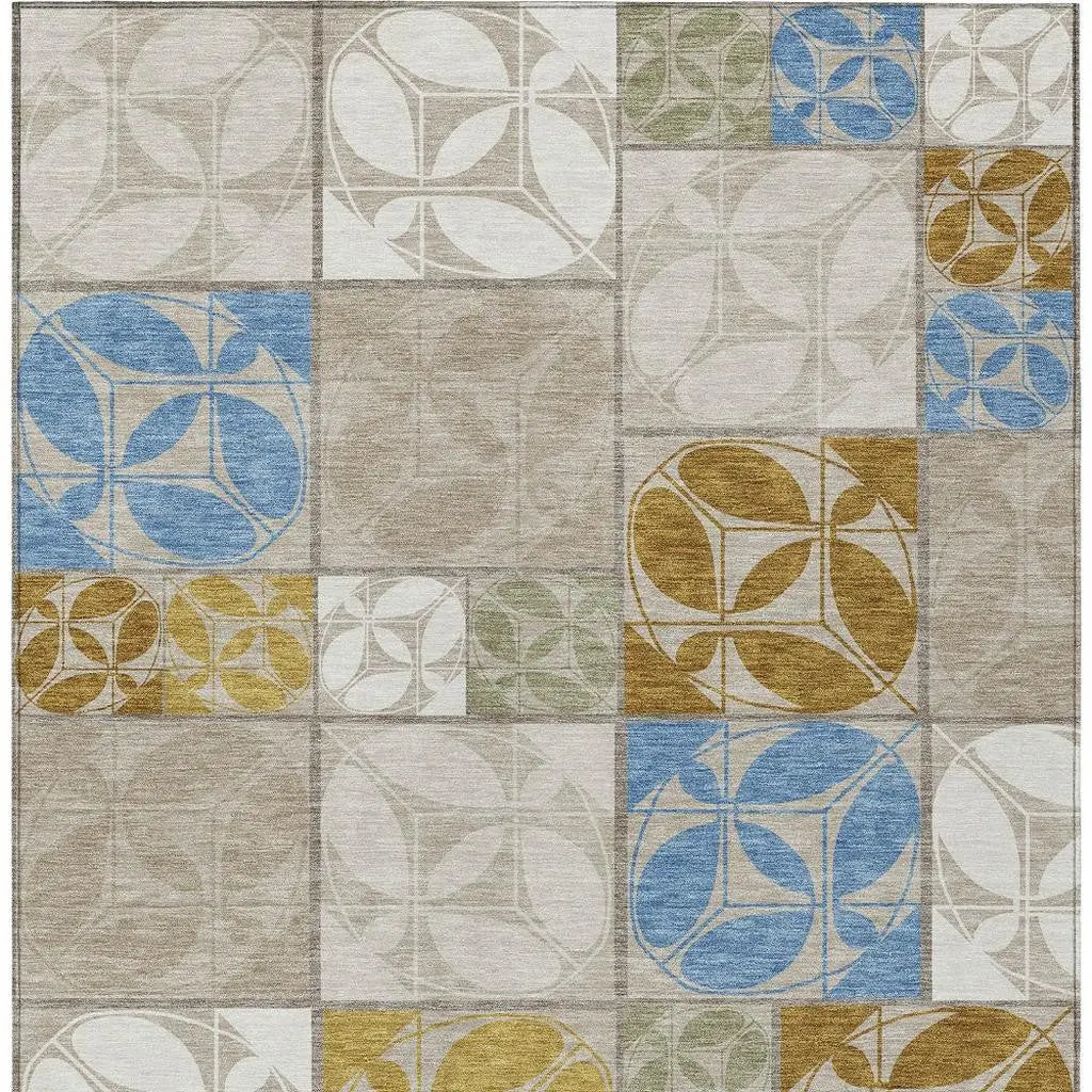 10' X 14' Beige And Brown Geometric Washable Indoor Outdoor Area Rug Homeroots Outdoor