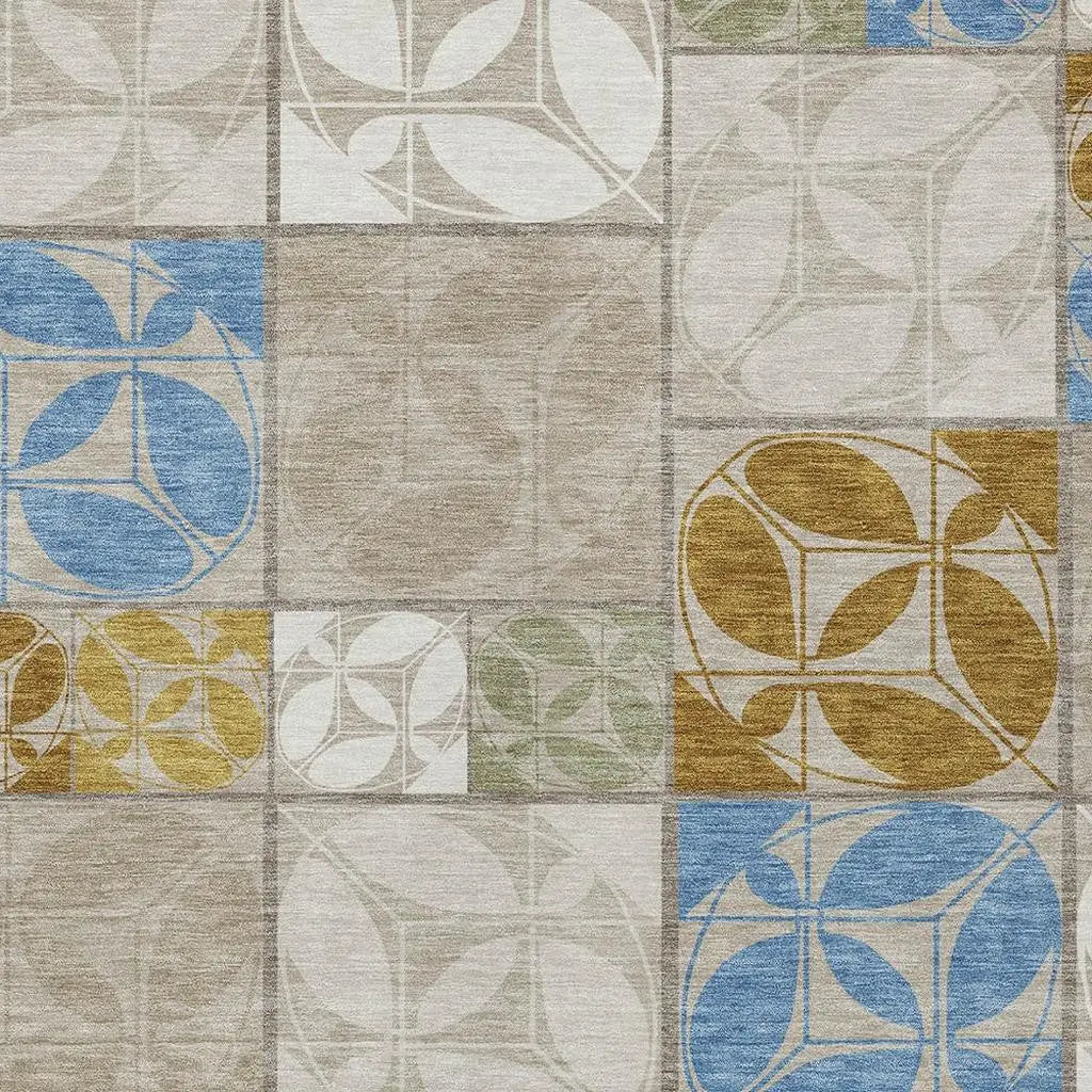 10' X 14' Beige And Brown Geometric Washable Indoor Outdoor Area Rug Homeroots Outdoor