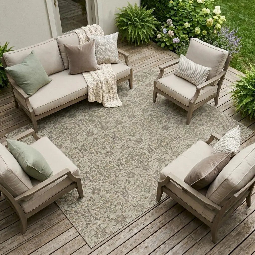 10' X 14' Beige And Brown Oriental Washable Indoor Outdoor Area Rug Homeroots Outdoor