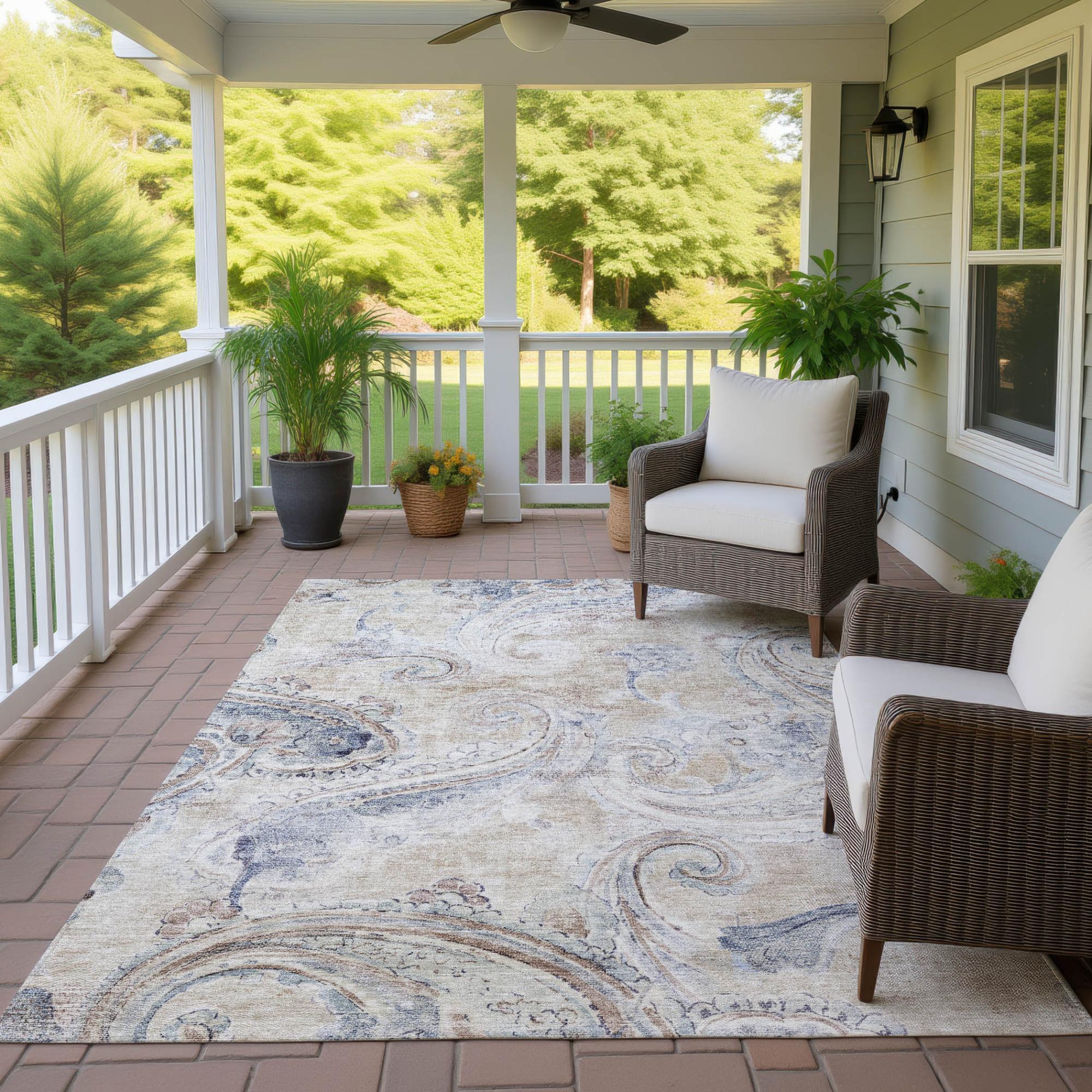 10' X 14' Beige And Brown Paisley Washable Indoor Outdoor Area Rug Homeroots Outdoor
