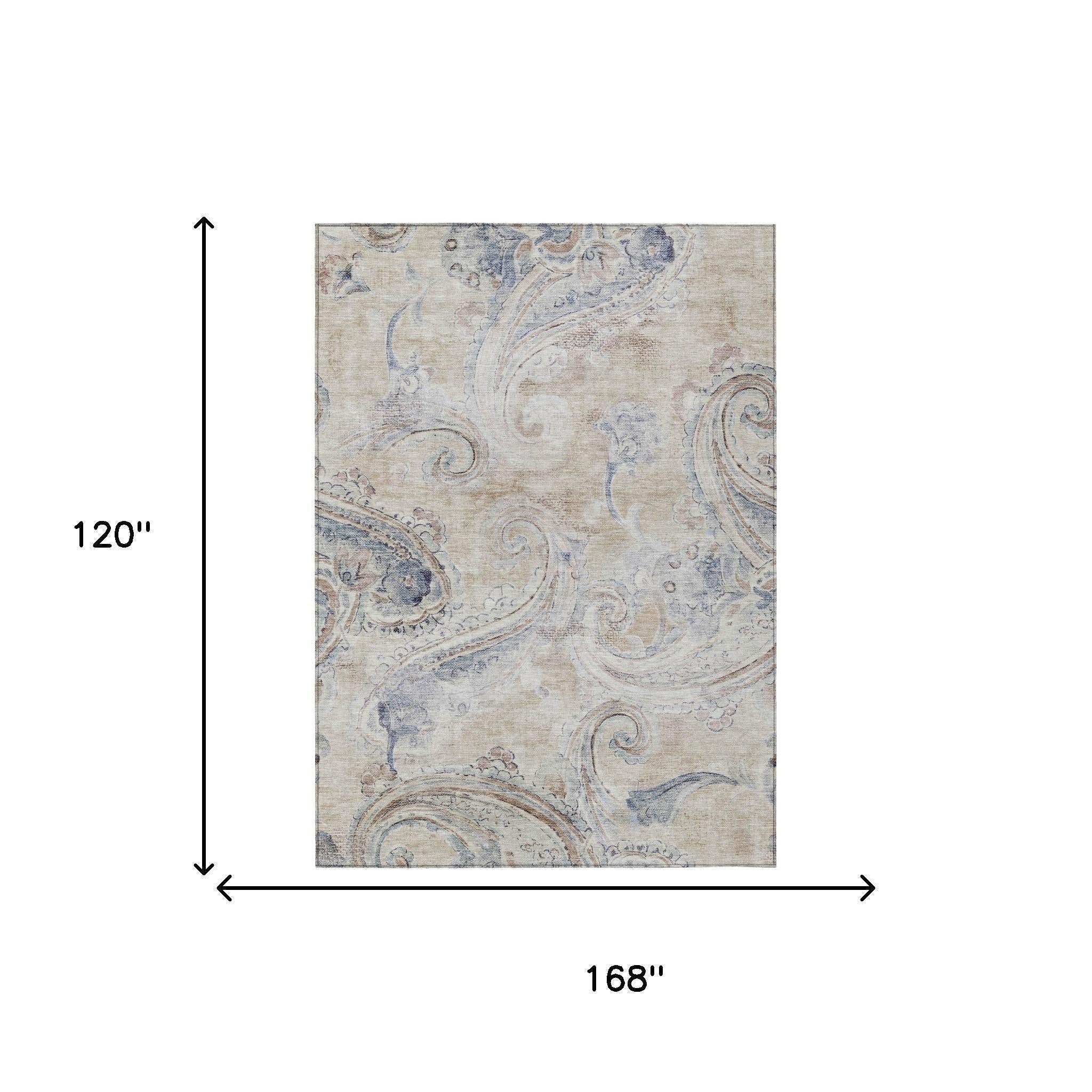 10' X 14' Beige And Brown Paisley Washable Indoor Outdoor Area Rug Homeroots Outdoor