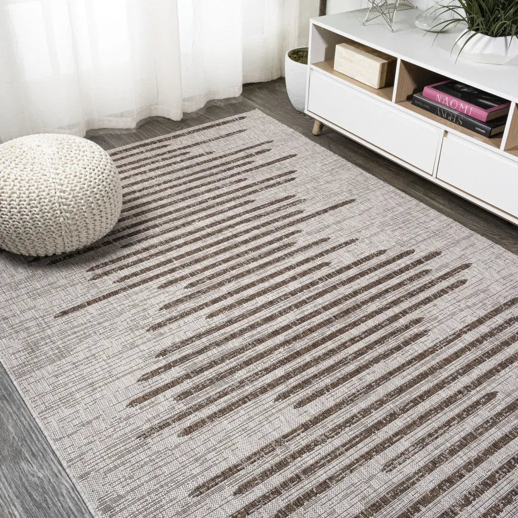 10' X 14' Beige And Brown Striped Indoor Outdoor Area Rug Homeroots Outdoor